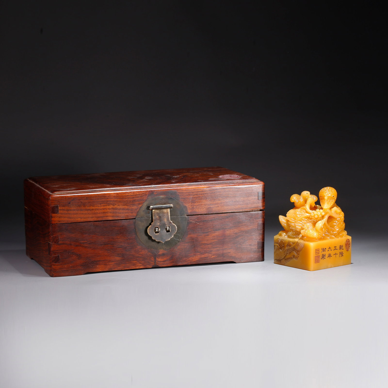 A SEAL WITH BEAST KNOB CARVED FROM SHOUSHAN TIANHUANG STONE: Seal with Beast Knob Carved from Shoushan Tianhuang Stone