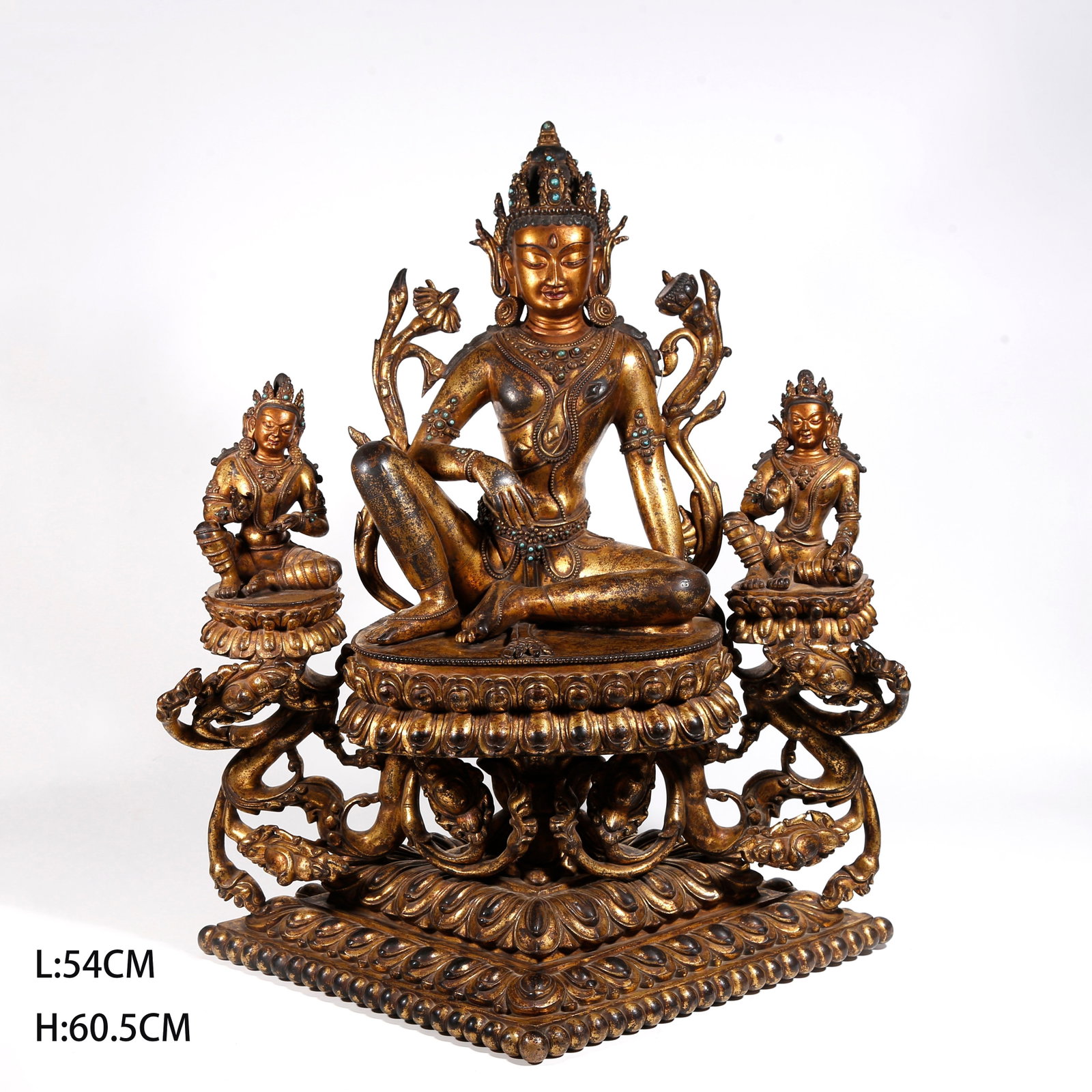 A GILT BRONZE FREE GUANYIN STATUE: Gilt Bronze Free Guanyin Statue