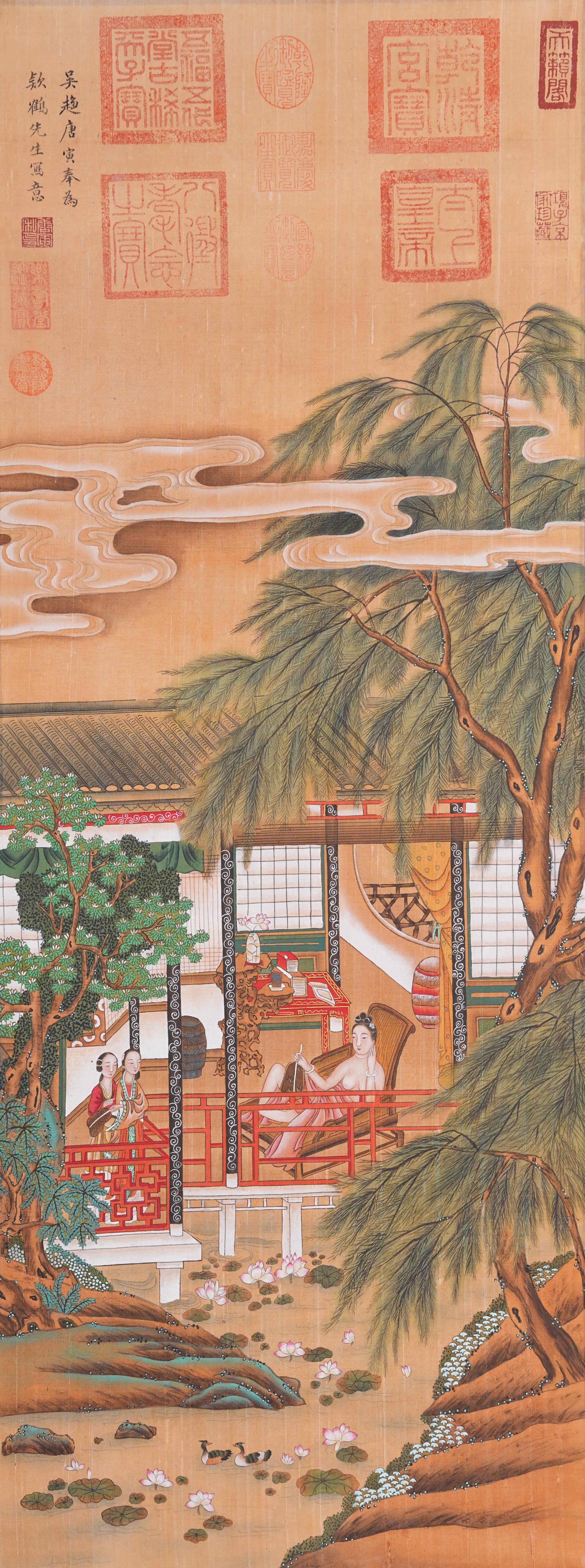 A FIGURE PAINTING ON SILK BY TANG BOHU.唐伯虎: Figure Painting on Silk by Tang Bohu.唐伯虎