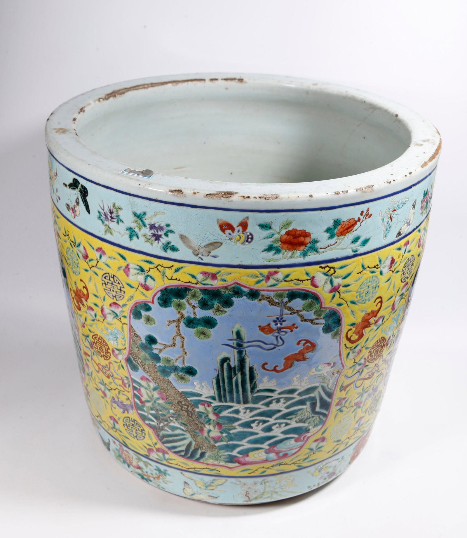 A YELLOW GROUND JAR WITH FAMILLE ROSE FU LU SHOU PANELS (1 of 10)