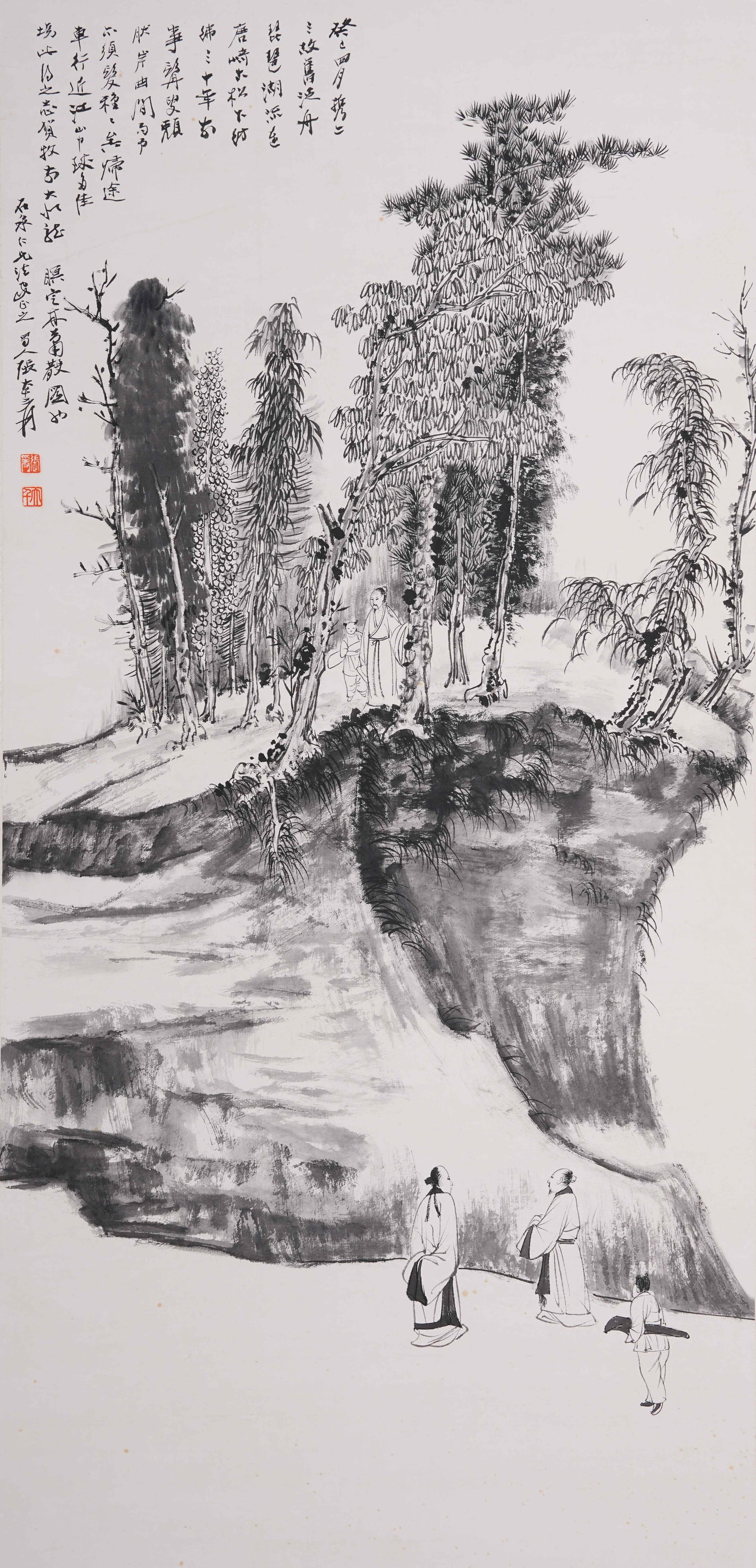 A LANDSCAPE AND FIGURE PAINTING ON PAPER BY ZHANG DAQIAN.張大千: Landscape and Figure Painting on Paper by Zhang Daqian.張大千