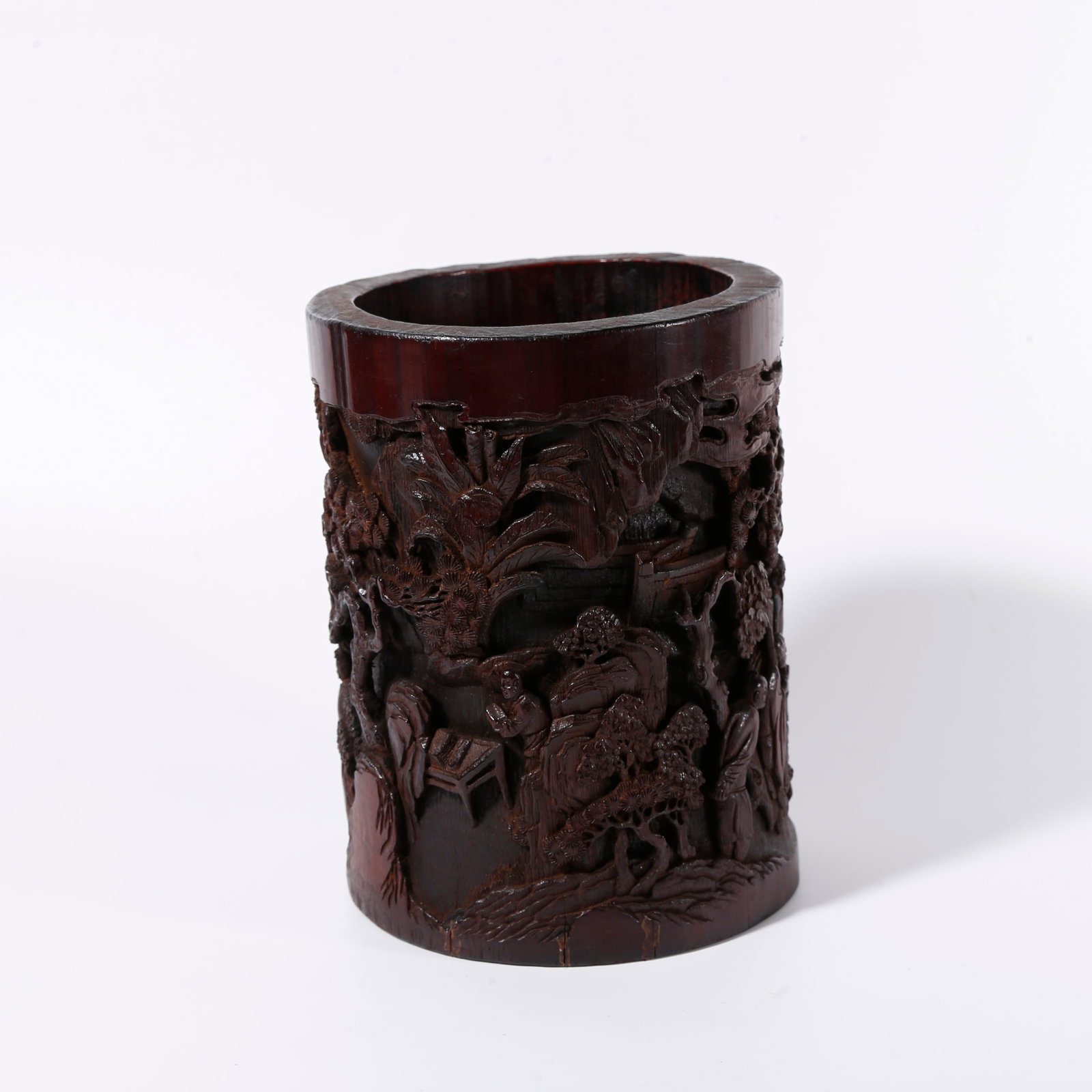 A BAMBOO CARVED BRUSH POT WITH FIGURE AND STORY PATTERN (1 of 9)