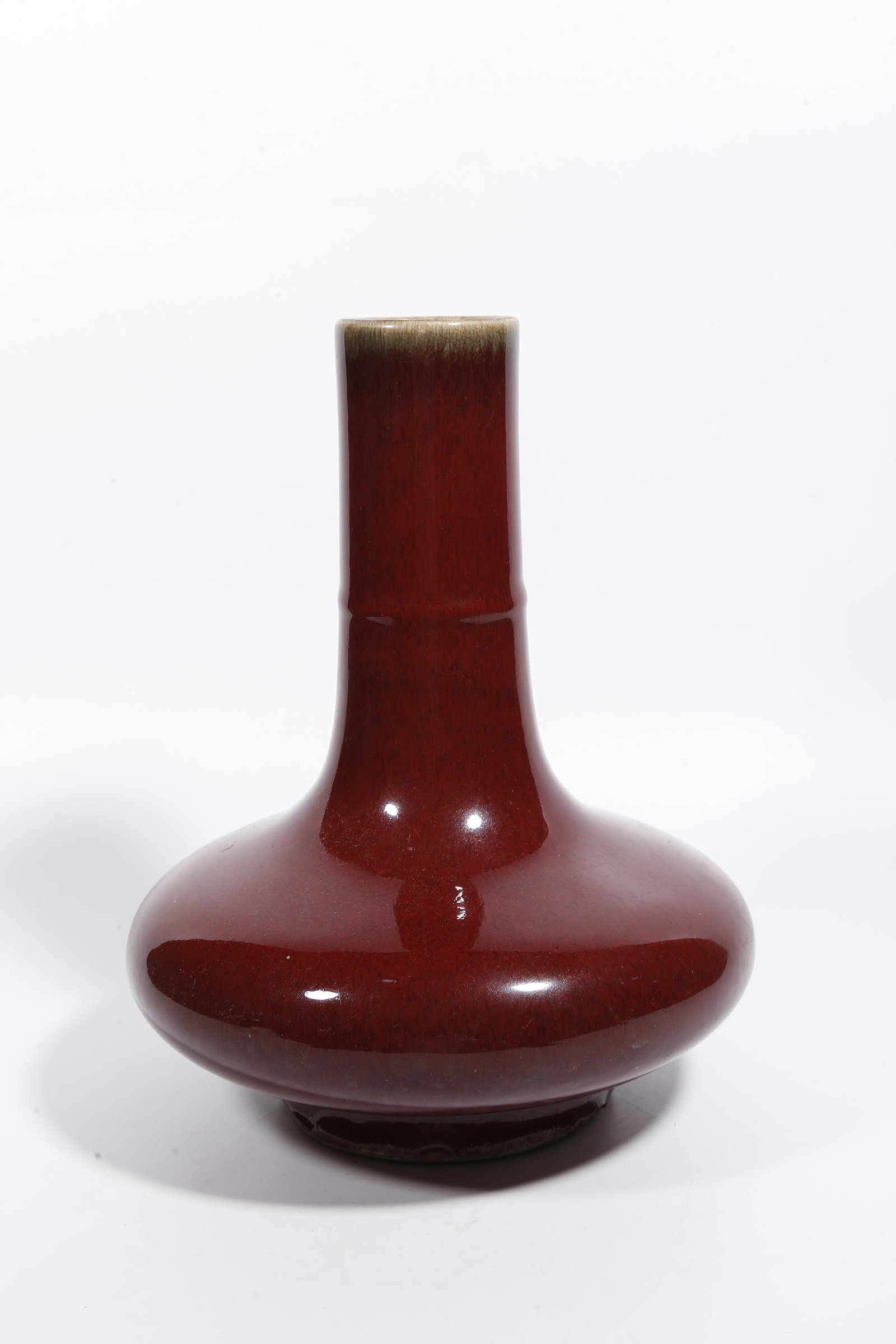 A RED GLAZE FLAT VASE - 2