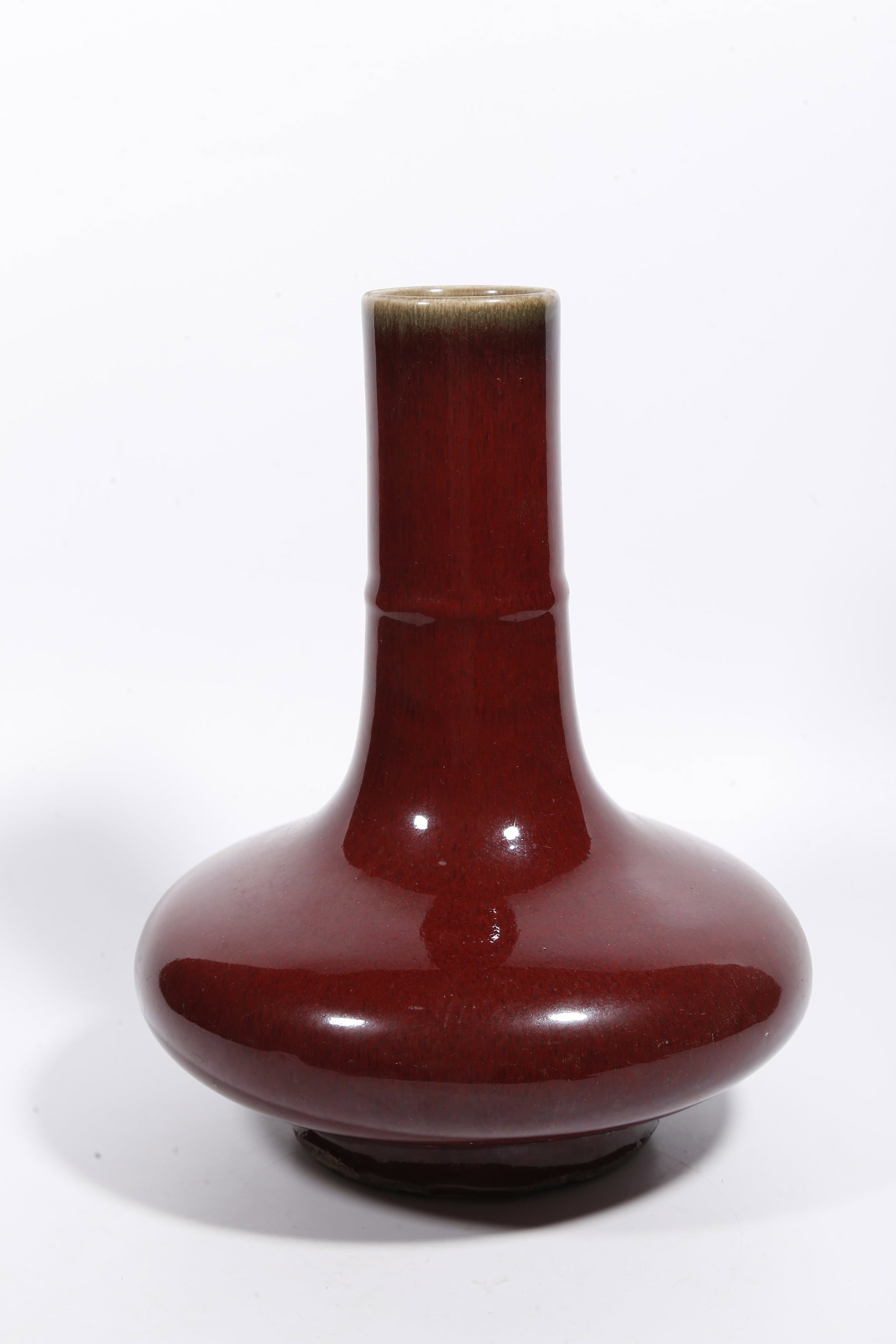 A RED GLAZE FLAT VASE - 3