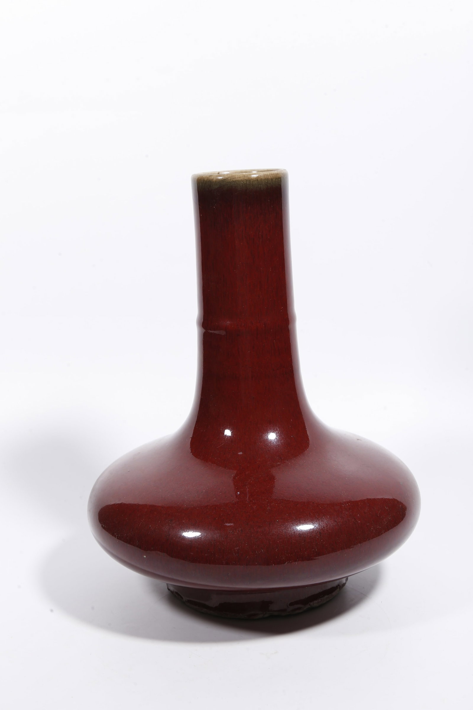 A RED GLAZE FLAT VASE - 4