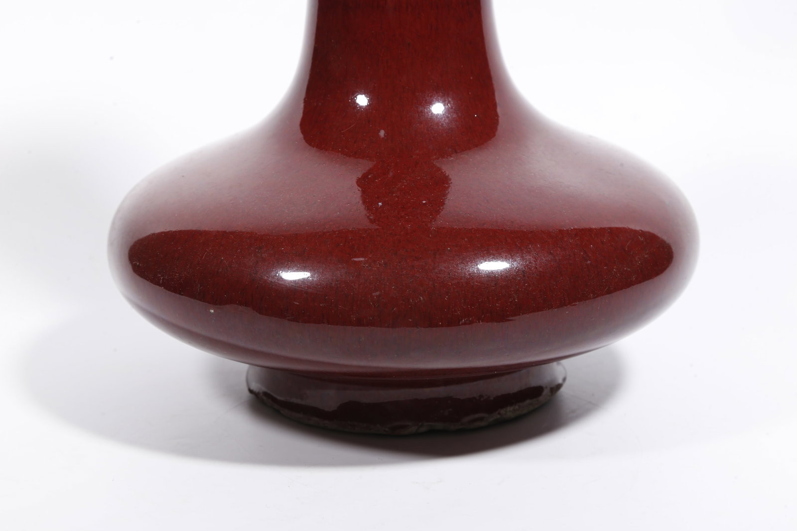 A RED GLAZE FLAT VASE - 6
