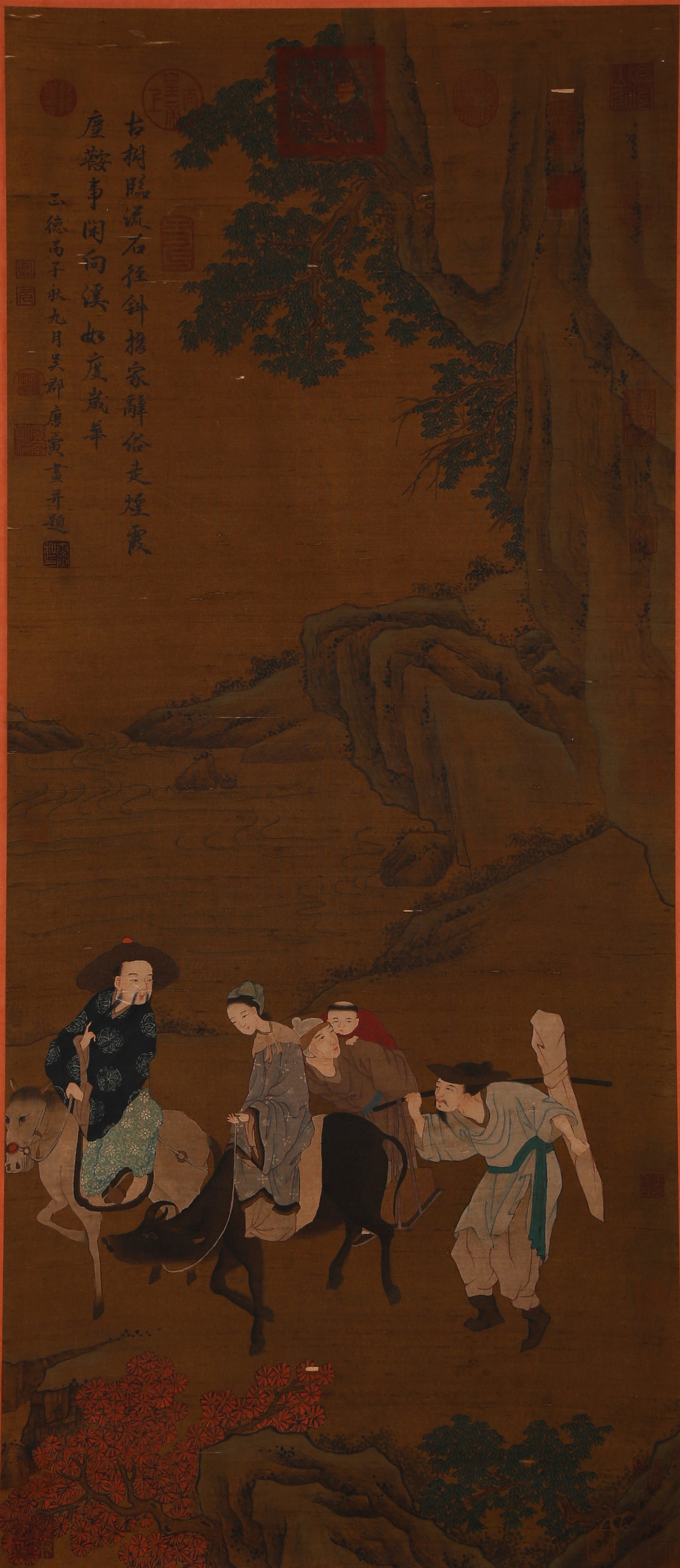 A FIGURE PAINTING ON SILK BY TANG YIN.唐寅: Figure Painting on Silk by Tang Yin.唐寅