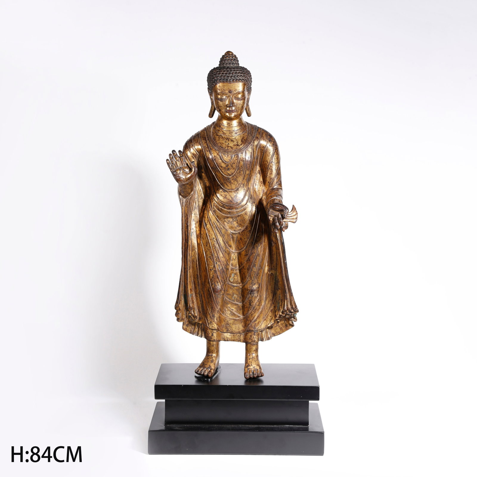 A GILT BRONZE SANDALWOOD BUDDHA STATUE: Gilt Bronze Sandalwood Buddha Statue