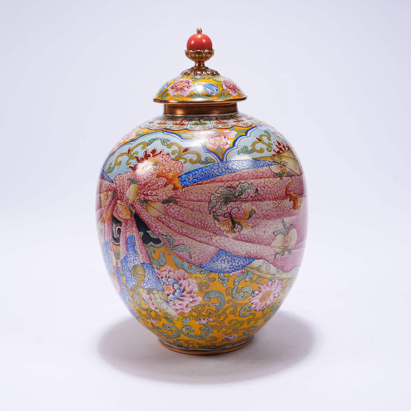 A CLOISONNÉ ENAMEL COVERED JAR WITH WRAPPER PATTERN - 2