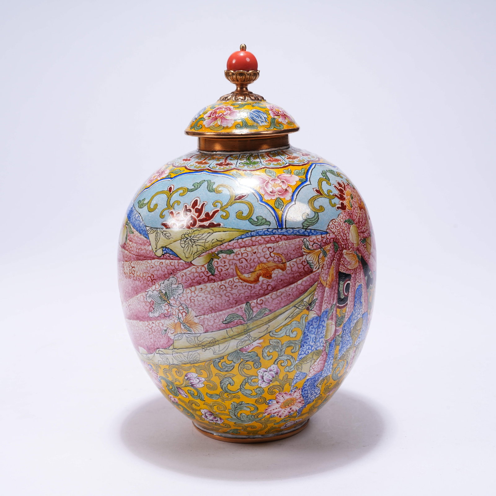 A CLOISONNÉ ENAMEL COVERED JAR WITH WRAPPER PATTERN - 3