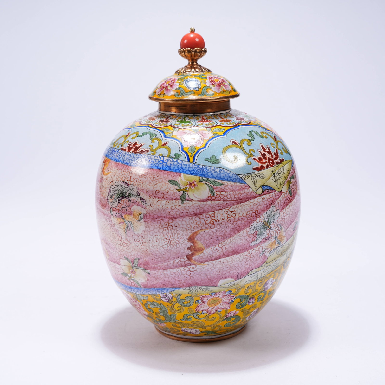 A CLOISONNÉ ENAMEL COVERED JAR WITH WRAPPER PATTERN - 4