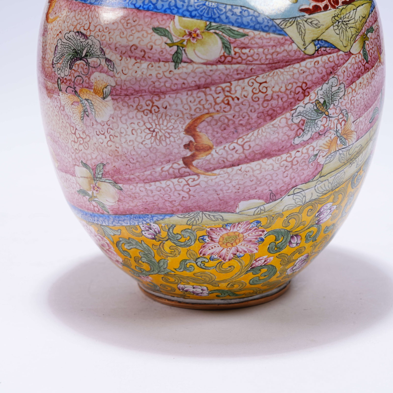 A CLOISONNÉ ENAMEL COVERED JAR WITH WRAPPER PATTERN - 6