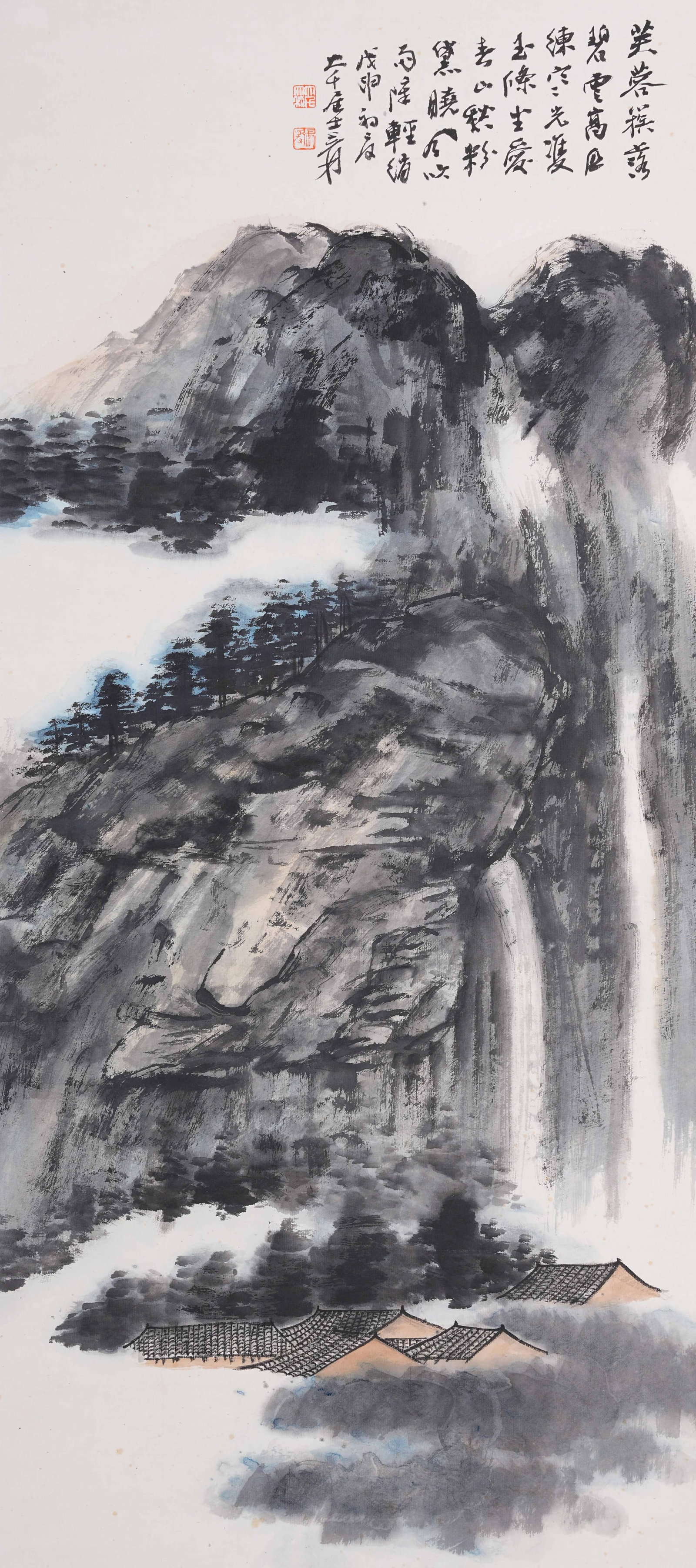 A LANDSCAPE PAINTING ON PAPER BY ZHANG DAQIAN.張大千