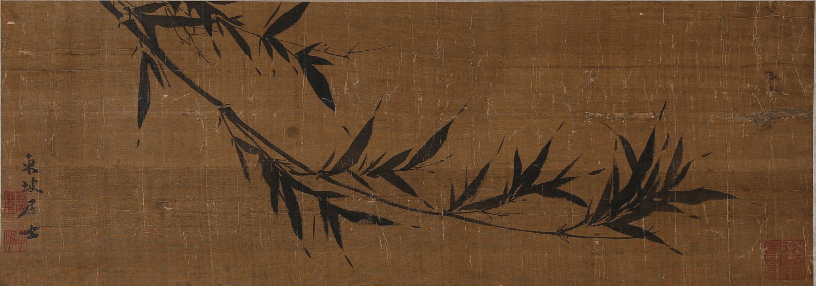 A INK BAMBOO PAINTING ON SILK UNMOUNTED BY SU SHI.蘇軾 (1 of 9)