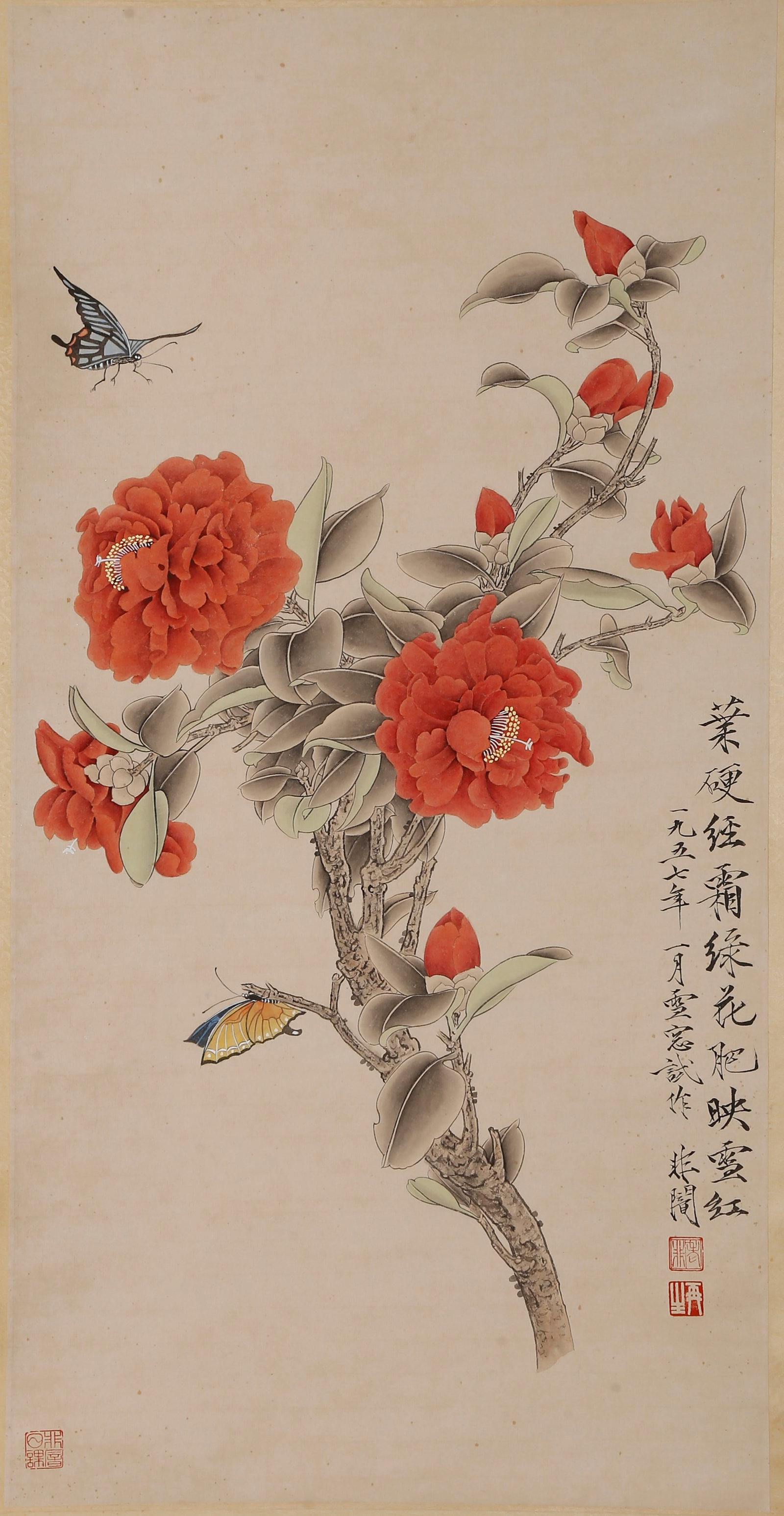 A FLOWER AND BIRD PAINTING ON PAPER BY YU FEIAN.於非闇