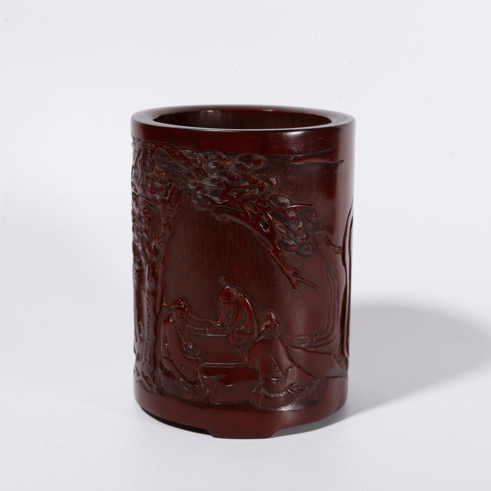 A BAMBOO CARVED BRUSH POT WITH FIGURE STORY PATTERN (1 of 8)
