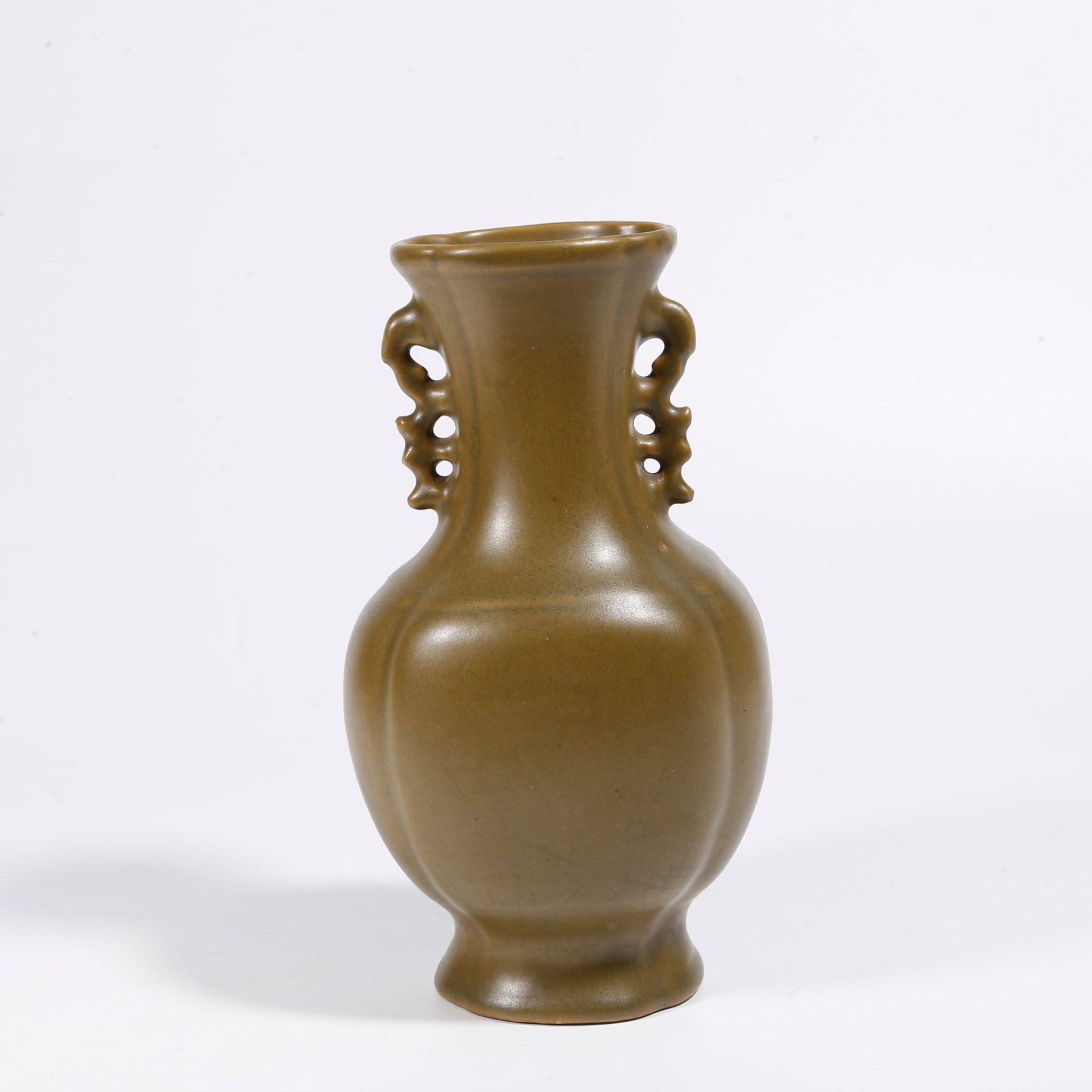 A TEA DUST GLAZE BEGONIA VASE WITH DOUBLE EARS: Tea Dust Glaze Begonia Vase with Double Ears