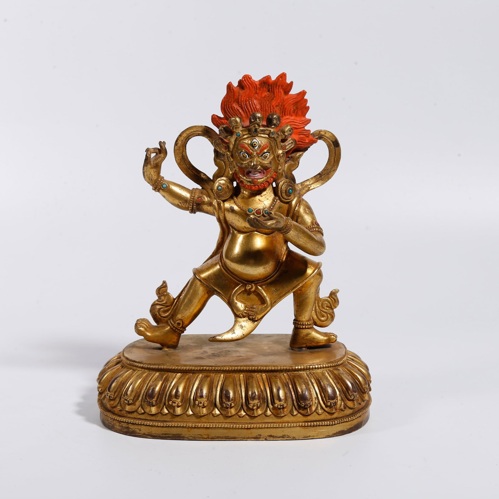 A GILT BRONZE STATUE OF VAJRAPANI BODHISATTVA: Gilt Bronze Statue of Vajrapani Bodhisattva