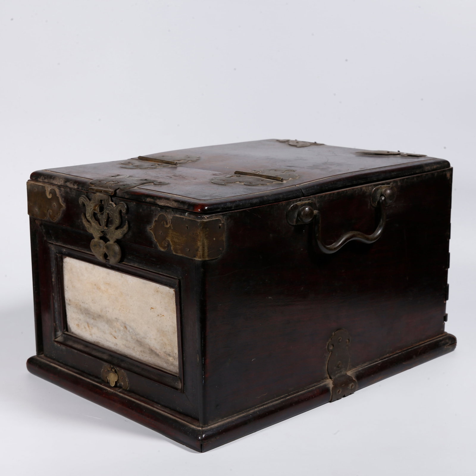 A HUANGHUALI WOOD DRESSING BOX INLAID WITH CLOUD MARBLE (1 of 9)