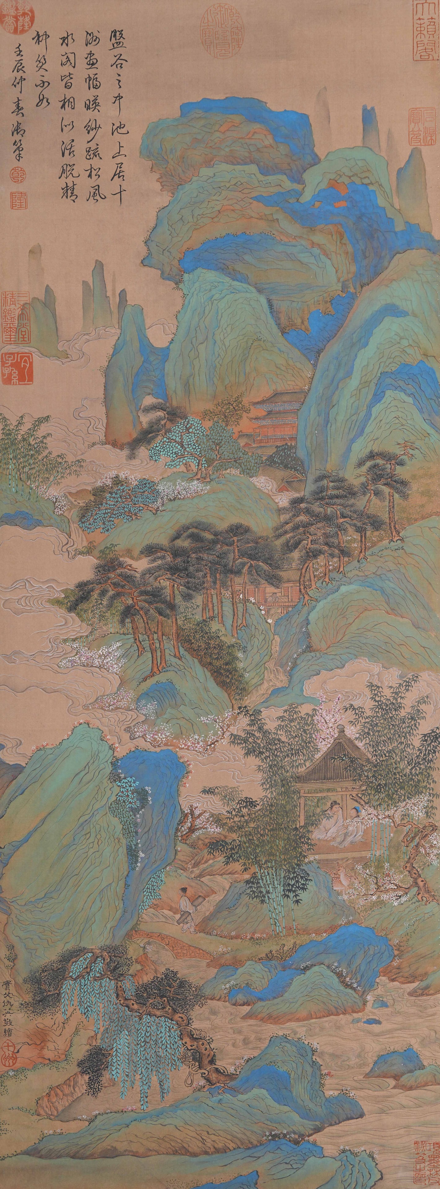 A LANDSCAPE PAINTING ON SILK BY QIU YING.仇英: Landscape Painting on Silk by Qiu Ying.仇英