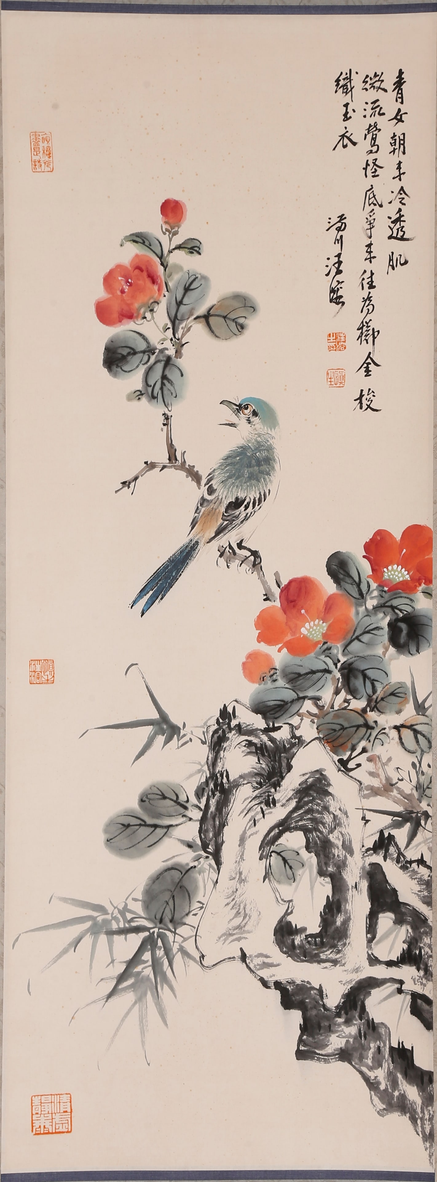A FLOWER AND BIRD PAINTING ON PAPER BY WANG RONG.汪溶: Flower and Bird Painting on Paper by Wang Rong.汪溶