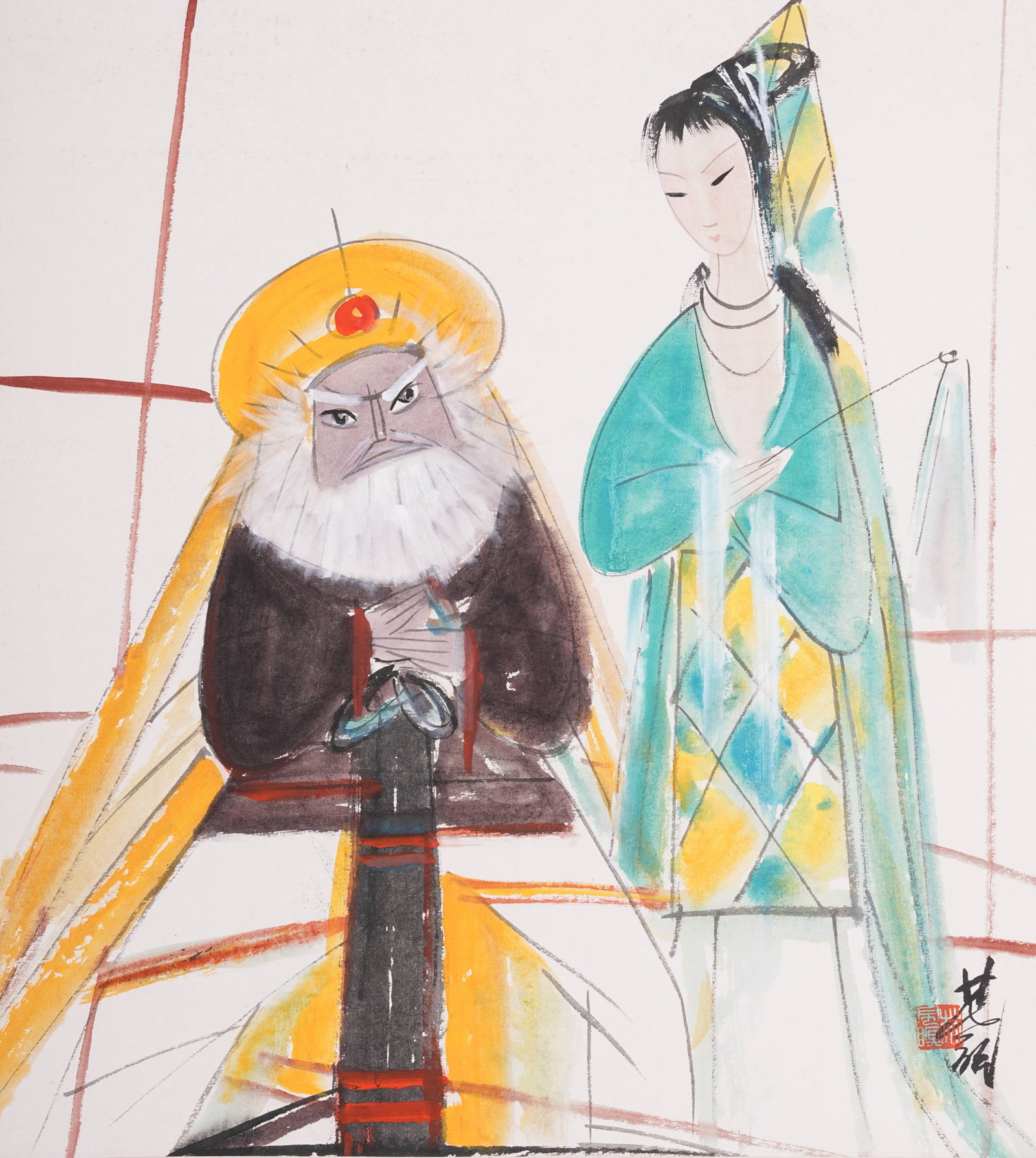 A FIGURE PAINTING ON PAPER BY LIN FENGMIAN.林風眠: Figure Painting on Paper by Lin Fengmian.林風眠