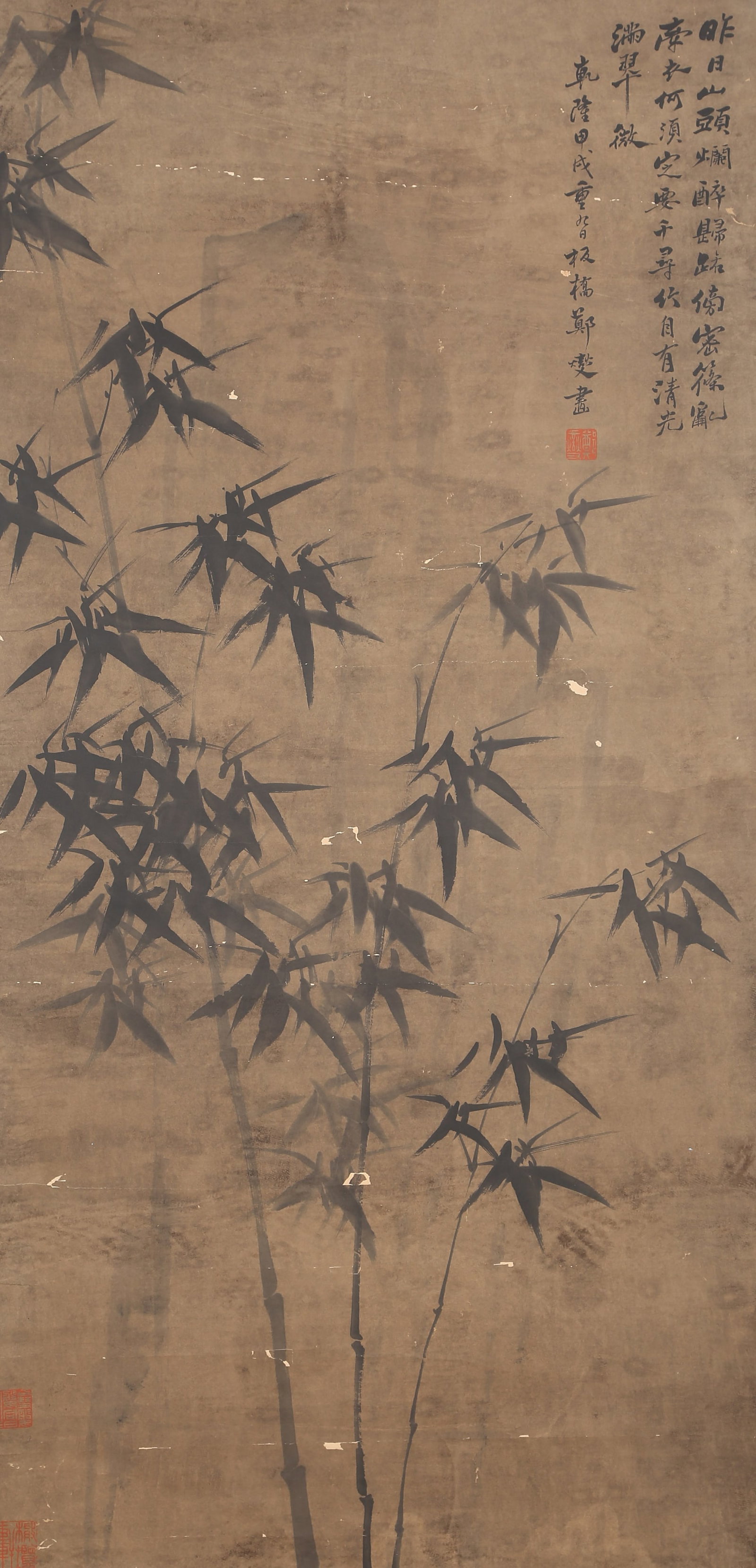 A INK BAMBOO PAINTING ON PAPER BY ZHENG BANQIAO.鄭板橋: Ink Bamboo Painting on Paper by Zheng Banqiao.鄭板橋