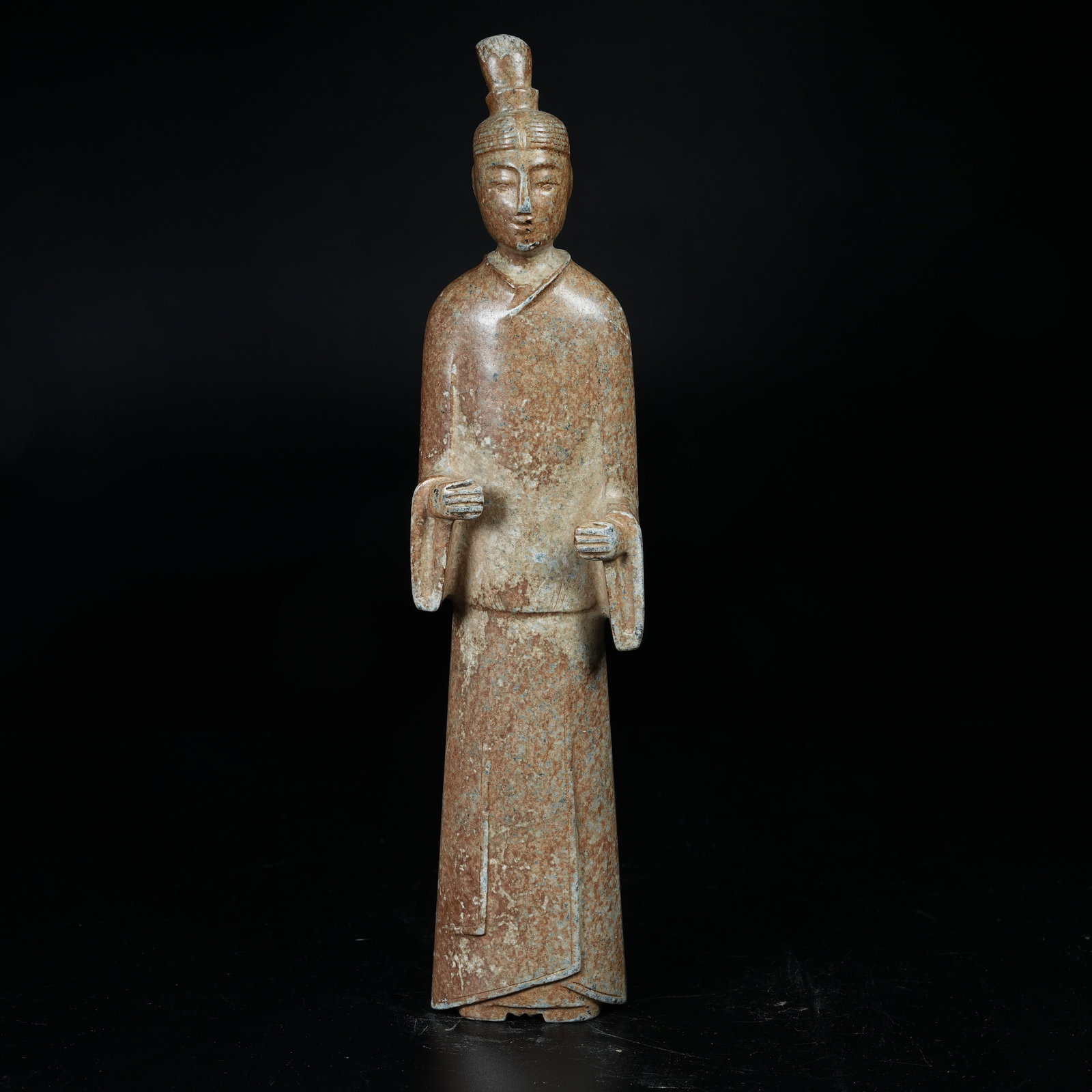 A ARCHAIC JADE STANDING CIVIL OFFICIAL STATUE: Archaic Jade Standing Civil Official Statue