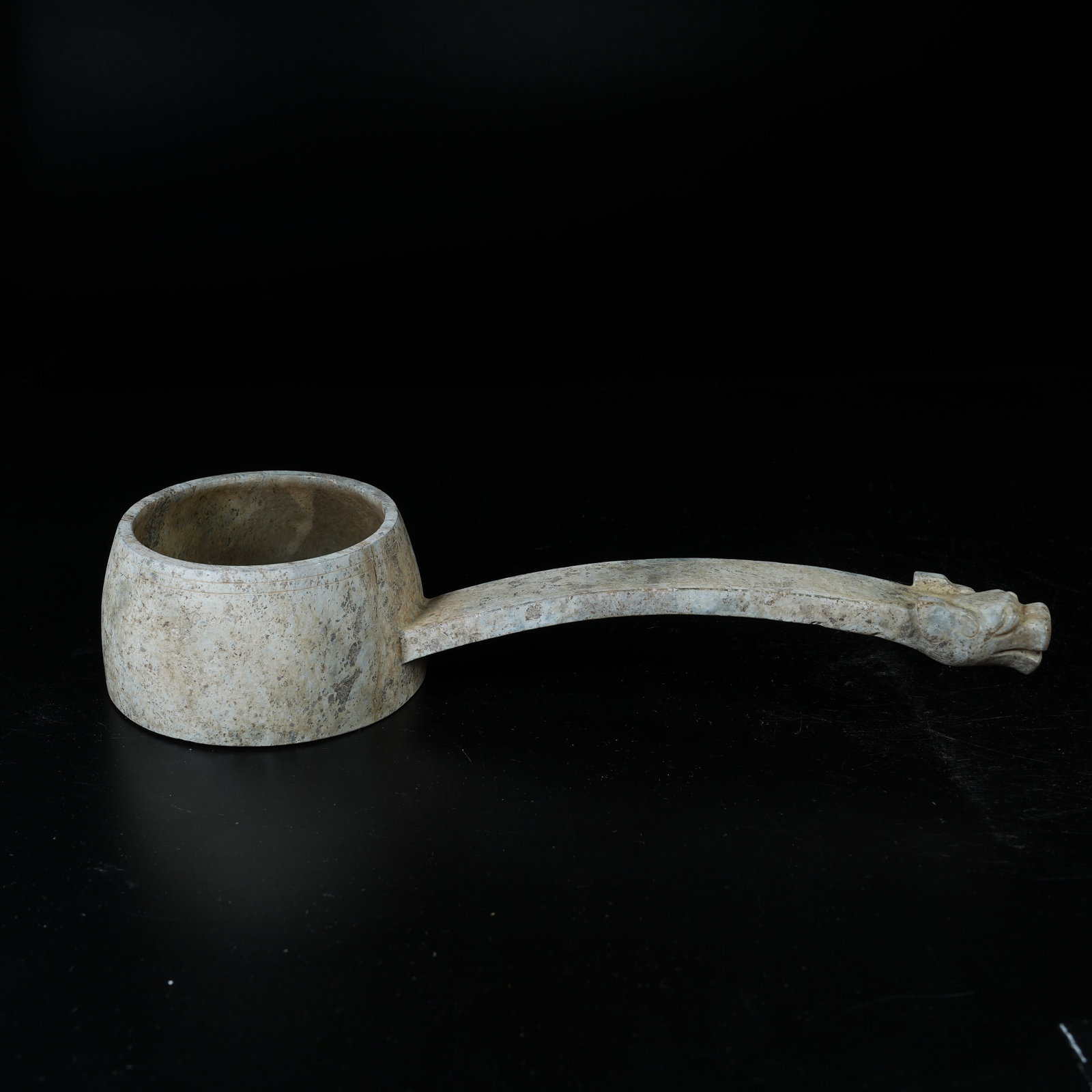 A ARCHAIC JADE CUP WITH BEAST HANDLE: Archaic Jade Cup with Beast Handle