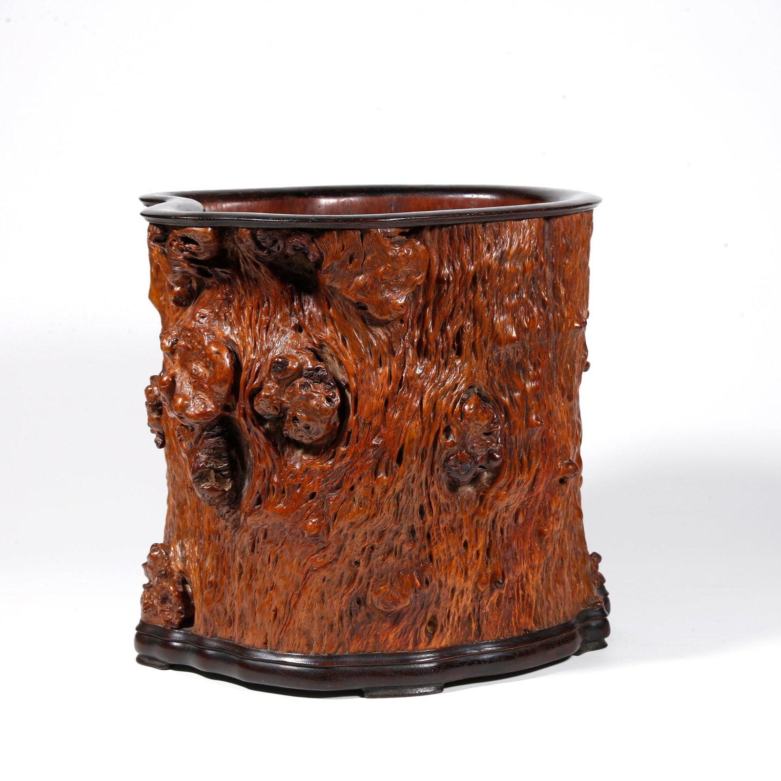 A HUANGHUALI WOOD CARVED BURL BRUSH POT (1 of 9)