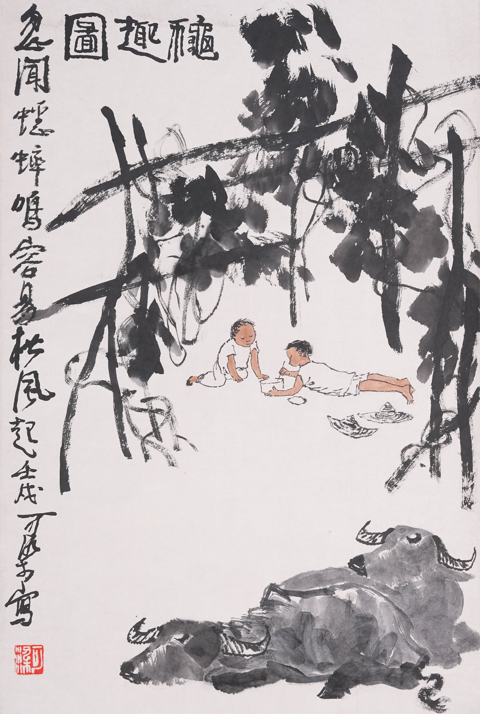 A CHILDISH FUN PAINTING ON PAPER BY LI KERAN.李可染 (1 of 12)
