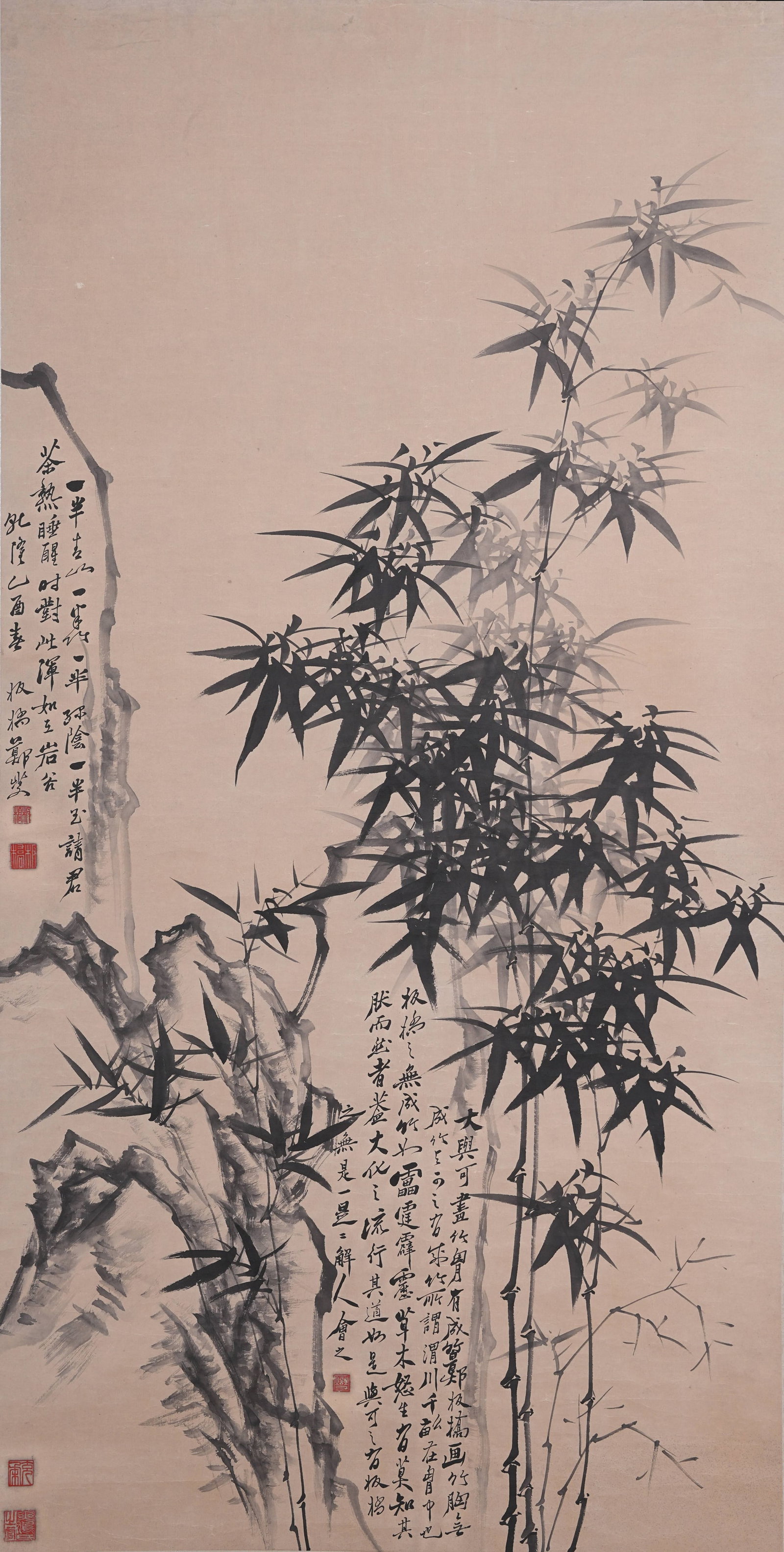 A BAMBOO AND ROCK PAINTING ON PAPER BY ZHENG BANQIAO.鄭板橋: Bamboo and Rock Painting on Paper by Zheng Banqiao.鄭板橋