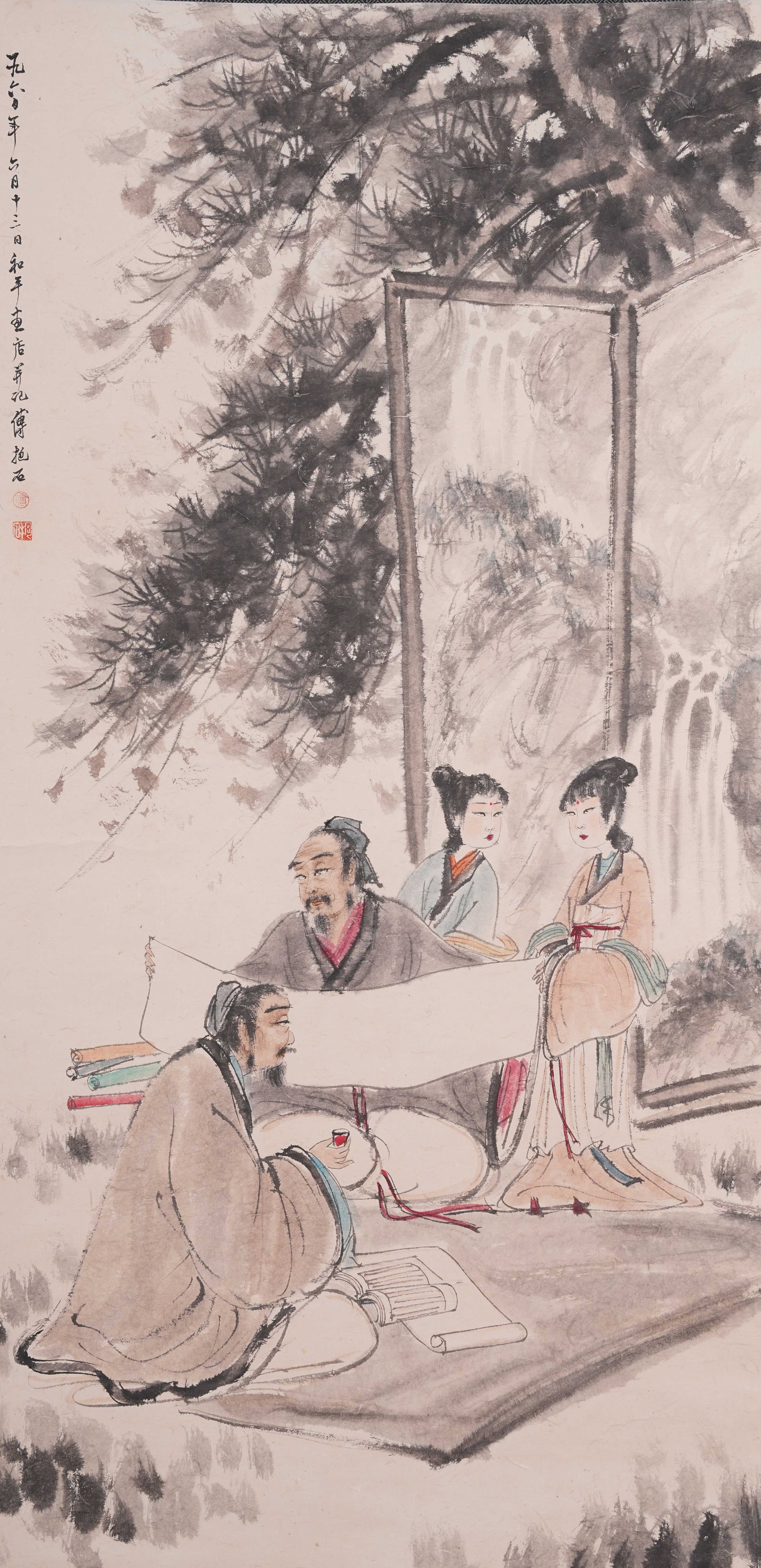 A FIGURE PAINTING ON PAPER BY FU BAOSHI.傅抱石: Figure Painting on Paper by Fu Baoshi.傅抱石