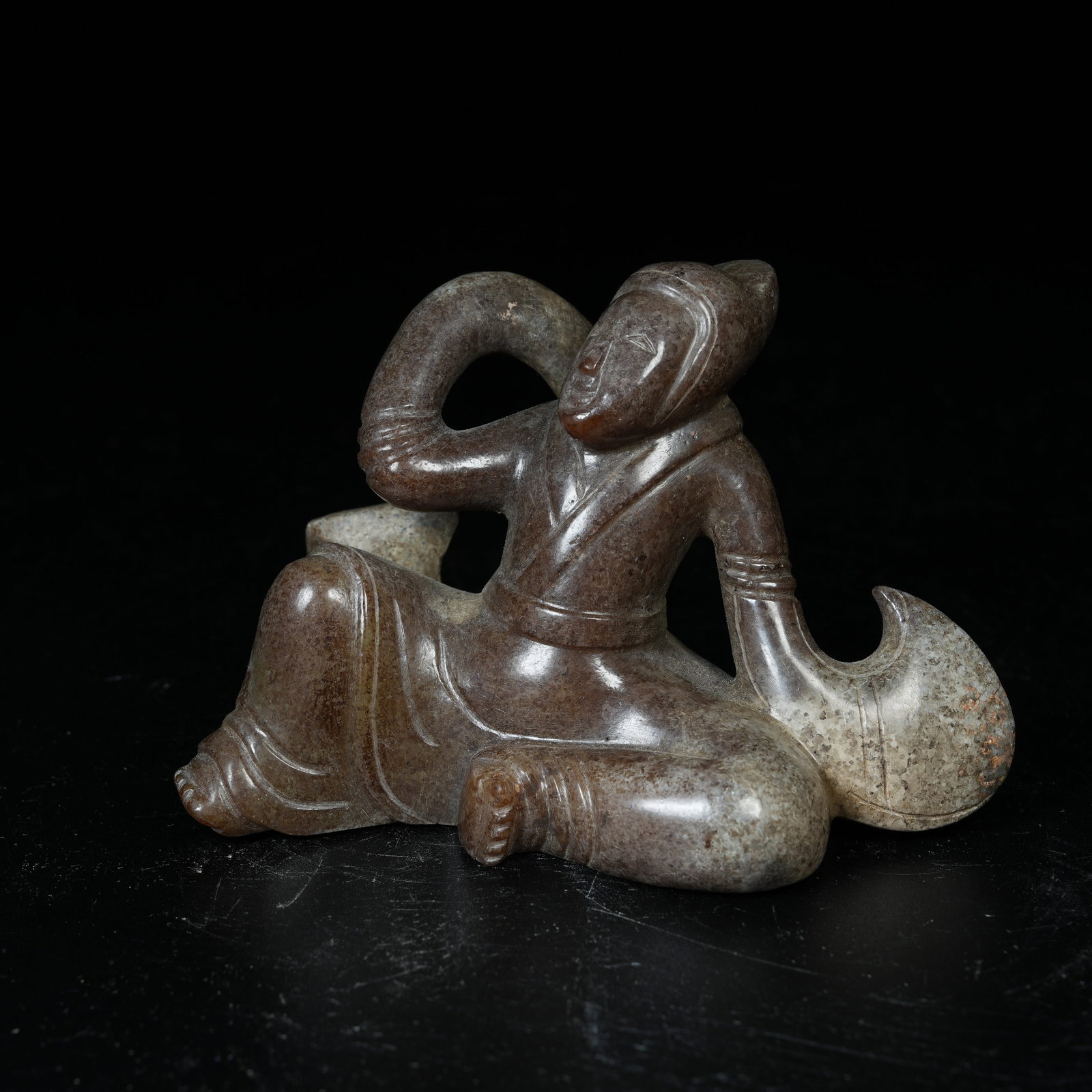 A ARCHAIC JADE DANCING FIGURE ORNAMENT: Archaic Jade Dancing Figure Ornament