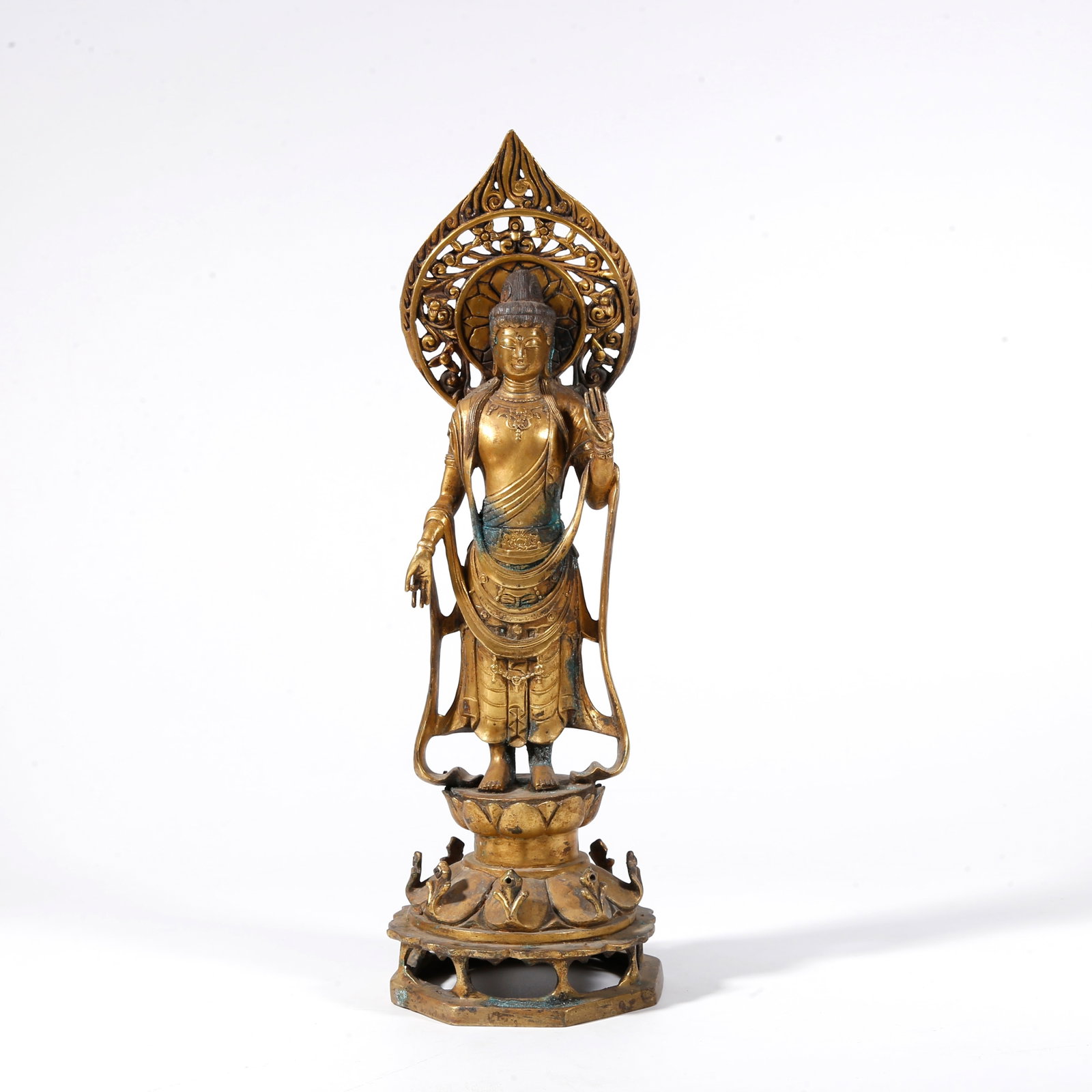 A GILT BRONZE STANDING GUANYIN STATUE: Gilt Bronze Standing Guanyin Statue