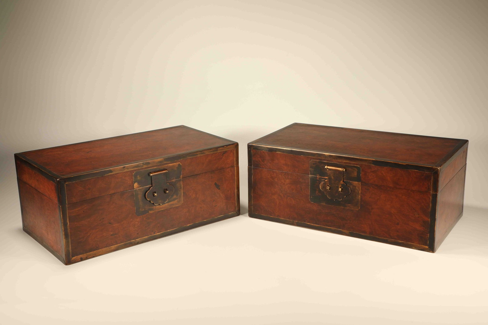 A PAIR OF HUANGHUALI BURL WOOD CORNER-BOUND BOOK CHESTS (1 of 8)