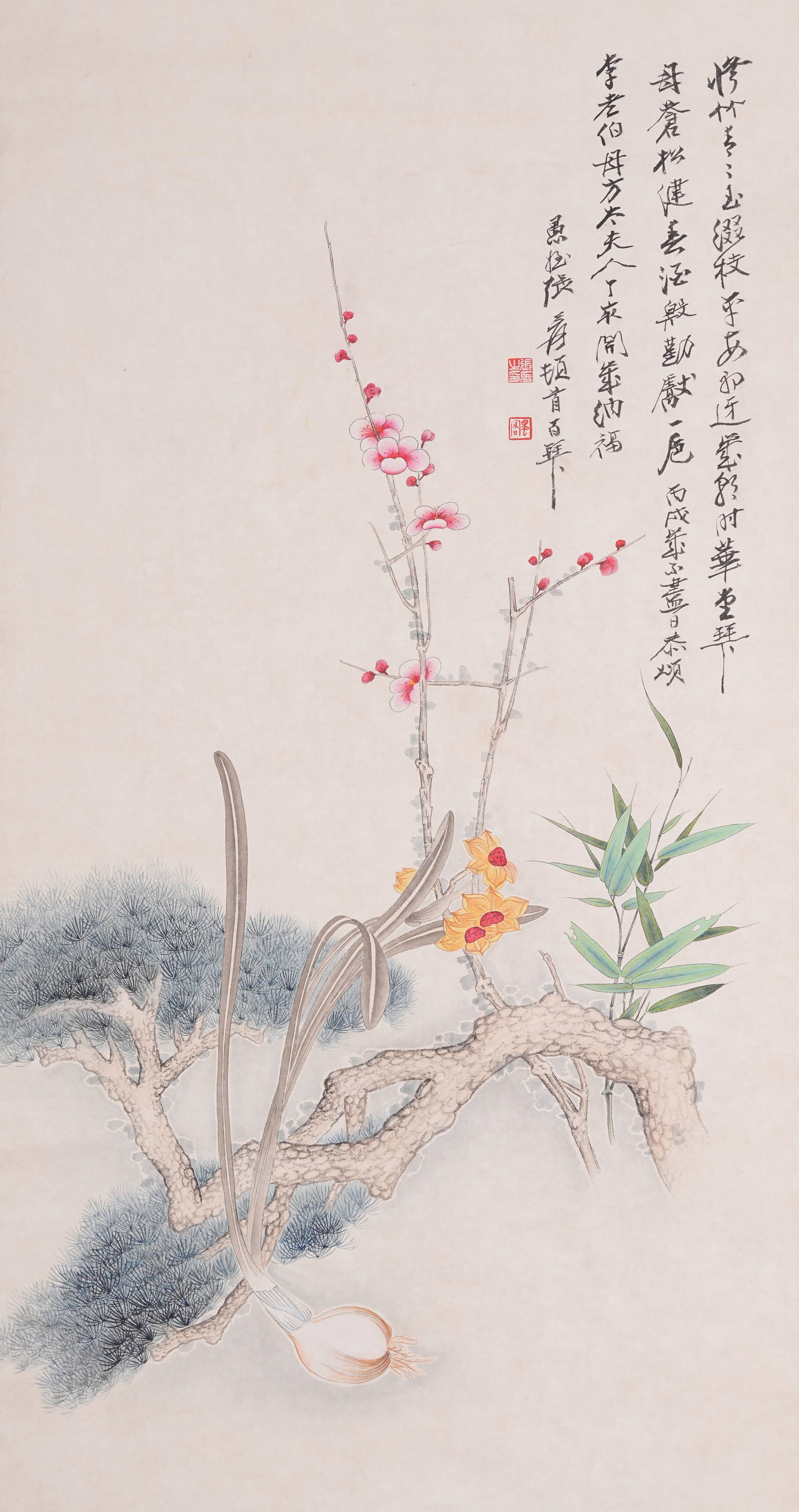 A FLOWER PAINTING ON PAPER BY ZHANG DAQIAN.張大千: Flower Painting on Paper by Zhang Daqian.張大千
