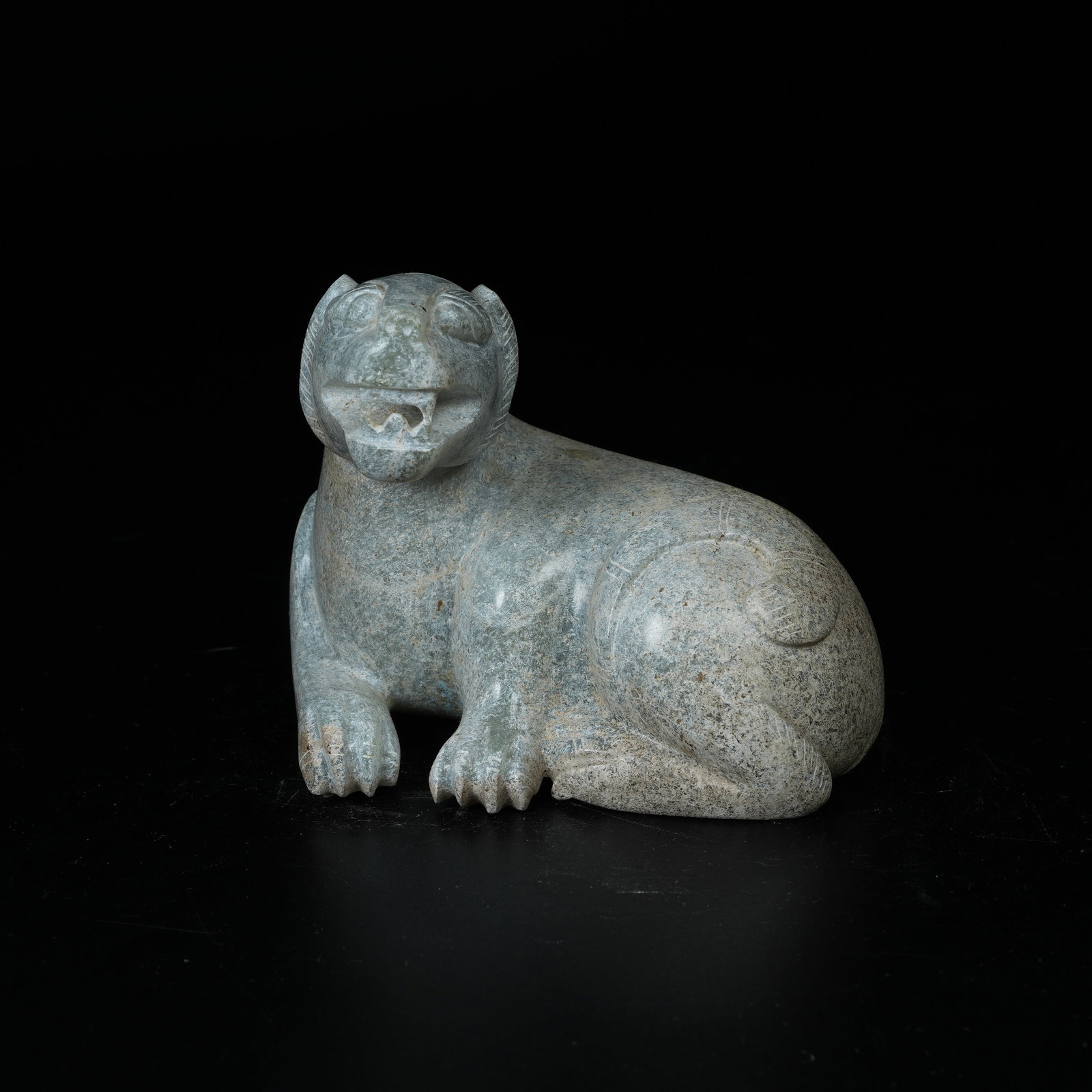 A ARCHAIC JADE RECUMBENT BEAST ORNAMENT: Archaic Jade Recumbent Beast Ornament