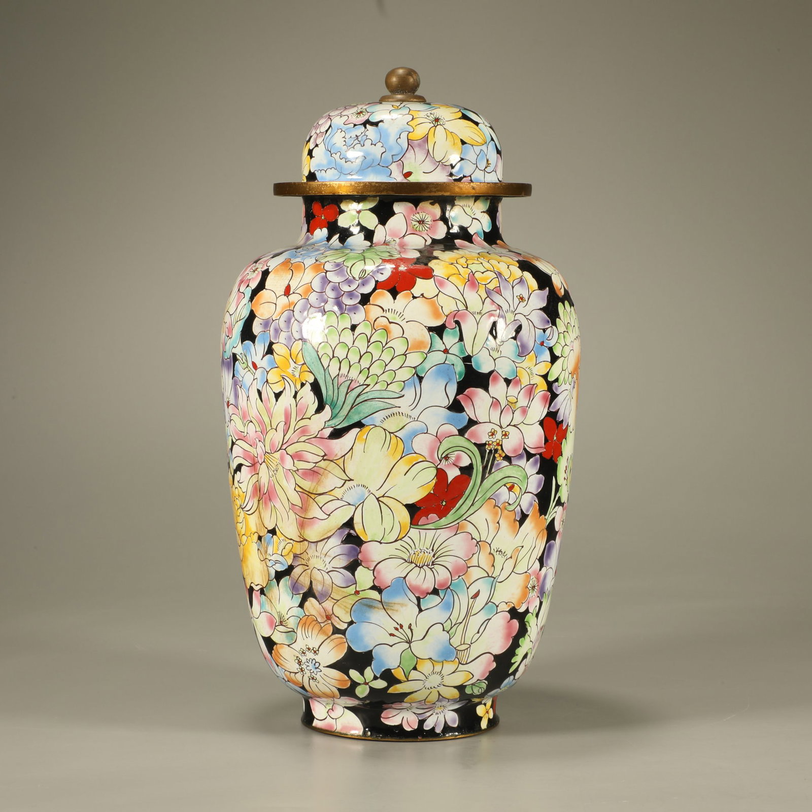A CLOISONN? COVERED JAR WITH FLORAL BROCADE PATTERN: Cloisonn? Covered Jar with Floral Brocade Pattern