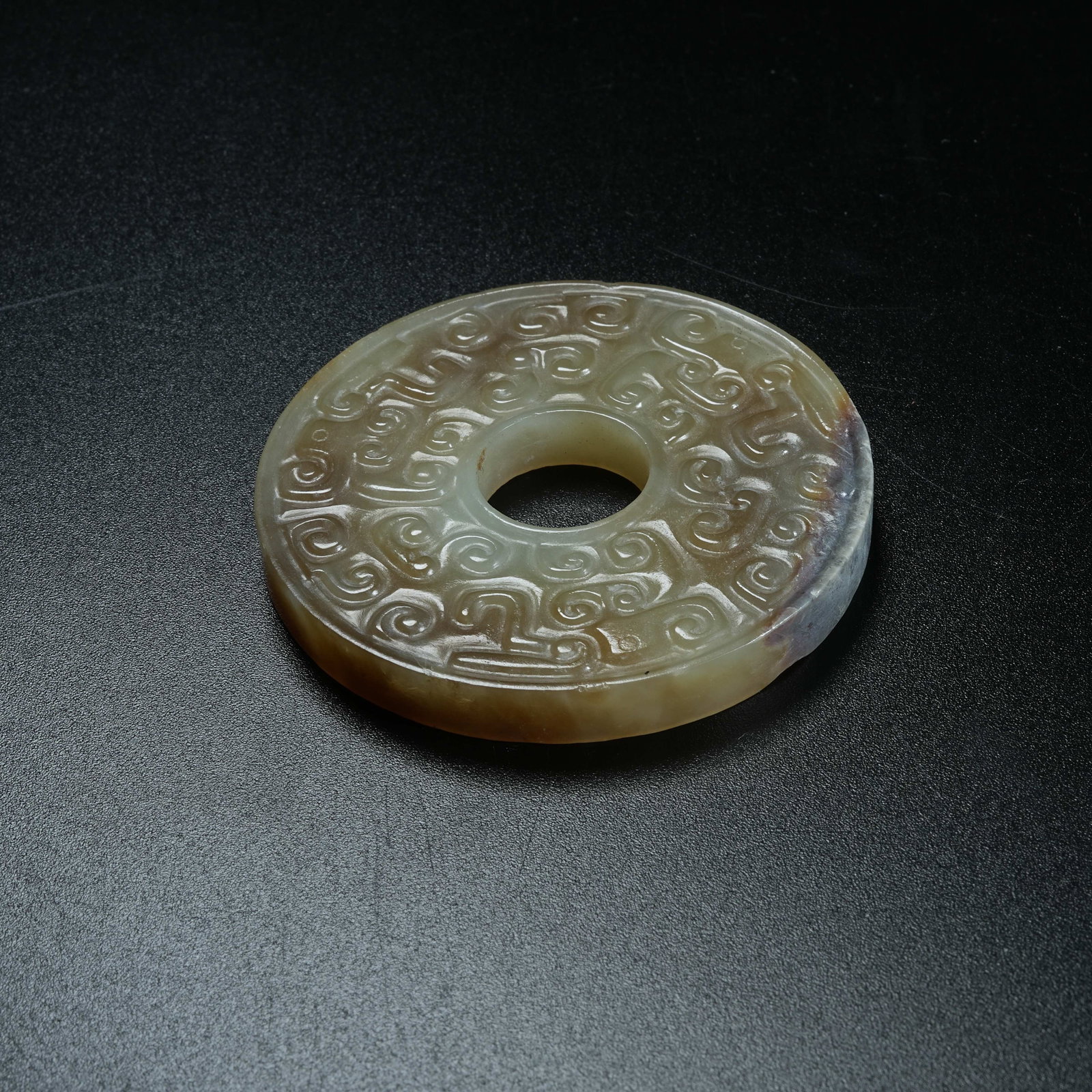 A ARCHAIC JADE BI DISC WITH HOOKED CLOUD PATTERNS - 6