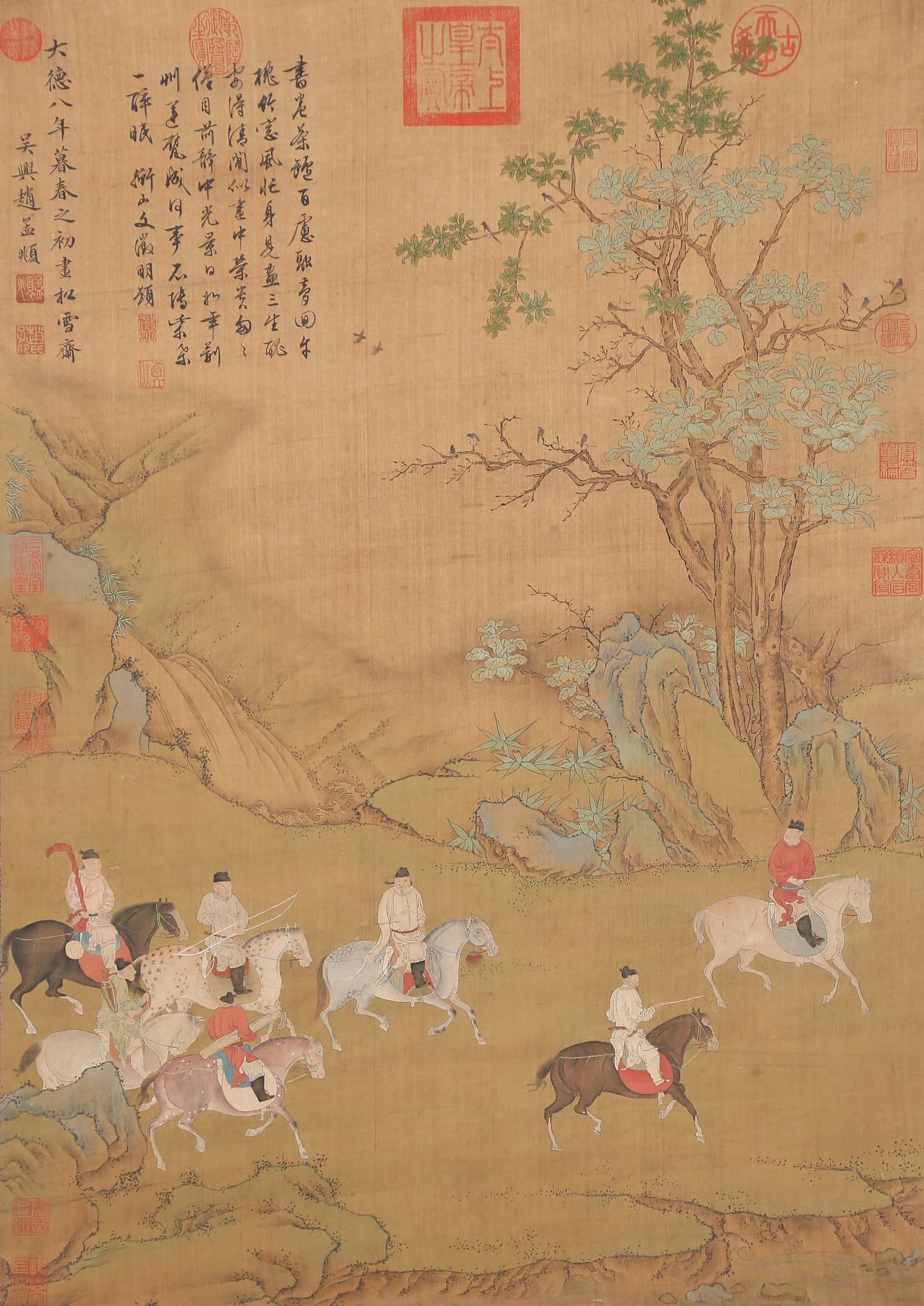 A MAN AND HORSE PAINTING ON SILK BY ZHAO MENGFU.趙孟頫: Man and Horse Painting on Silk by Zhao Mengfu.趙孟頫