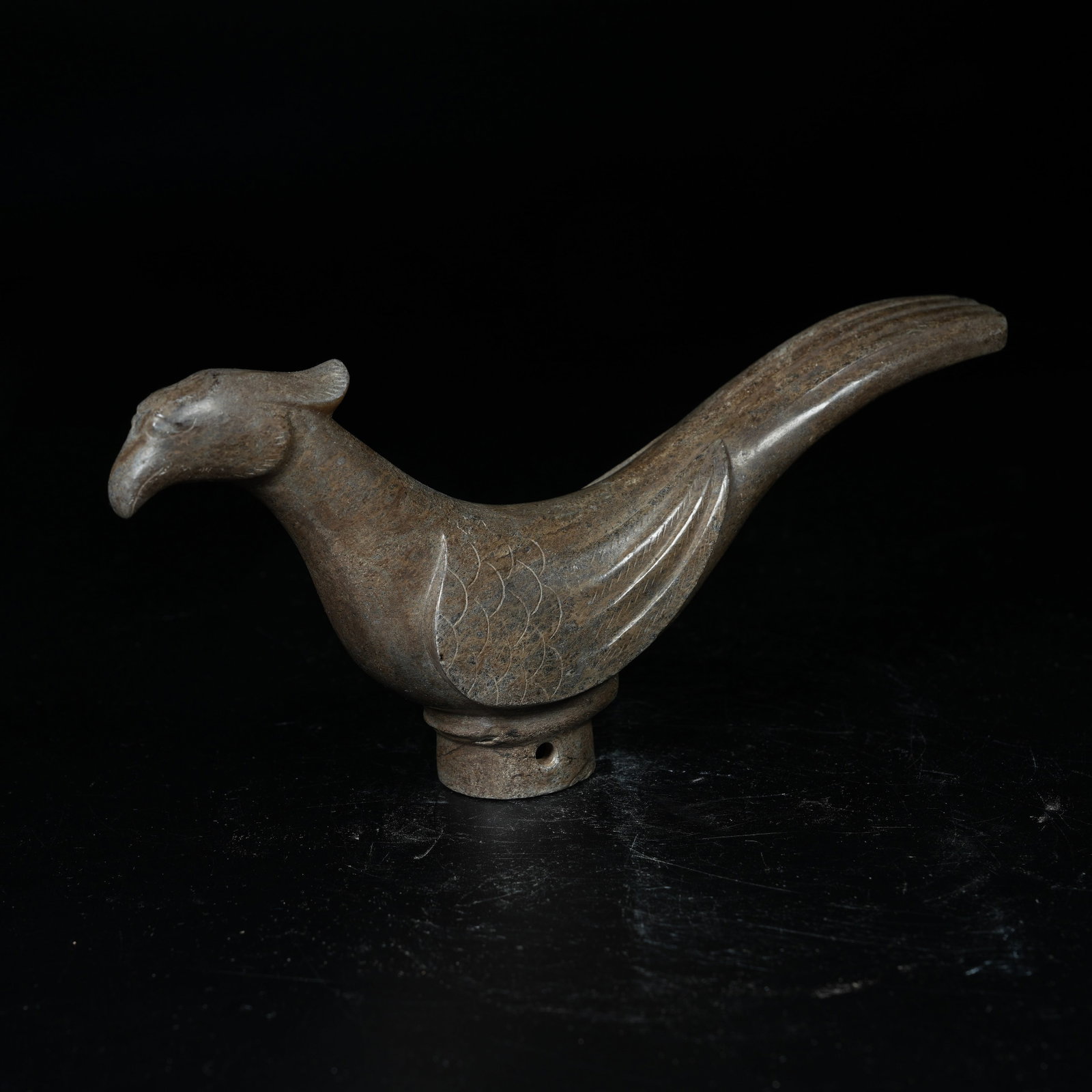 A ARCHAIC JADE DIVINE PHOENIX CANE FINIAL (1 of 7)