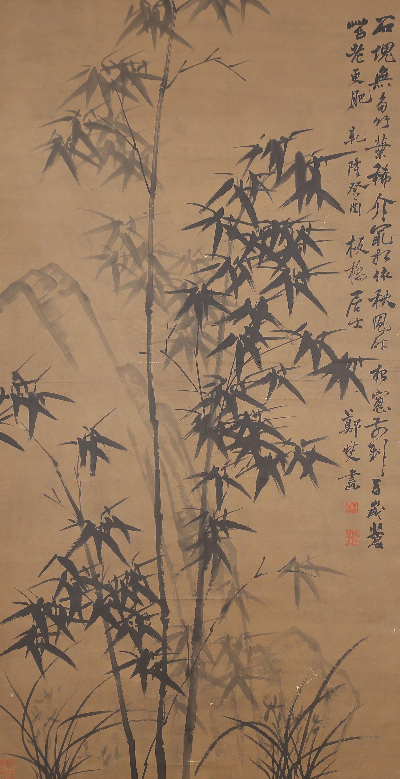 A BAMBOO AND ROCK PAINTING ON PAPER BY ZHENG BANQIAO.鄭板橋: Bamboo and Rock Painting on Paper by Zheng Banqiao.鄭板橋
