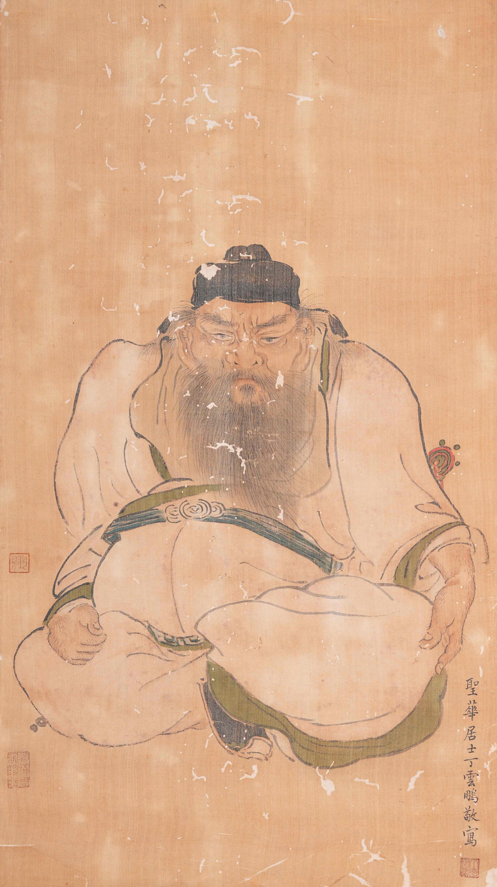 A FIGURE PAINTING ON SILK BY DING YUNPENG.丁雲鵬: Figure Painting on Silk by Ding Yunpeng.丁雲鵬