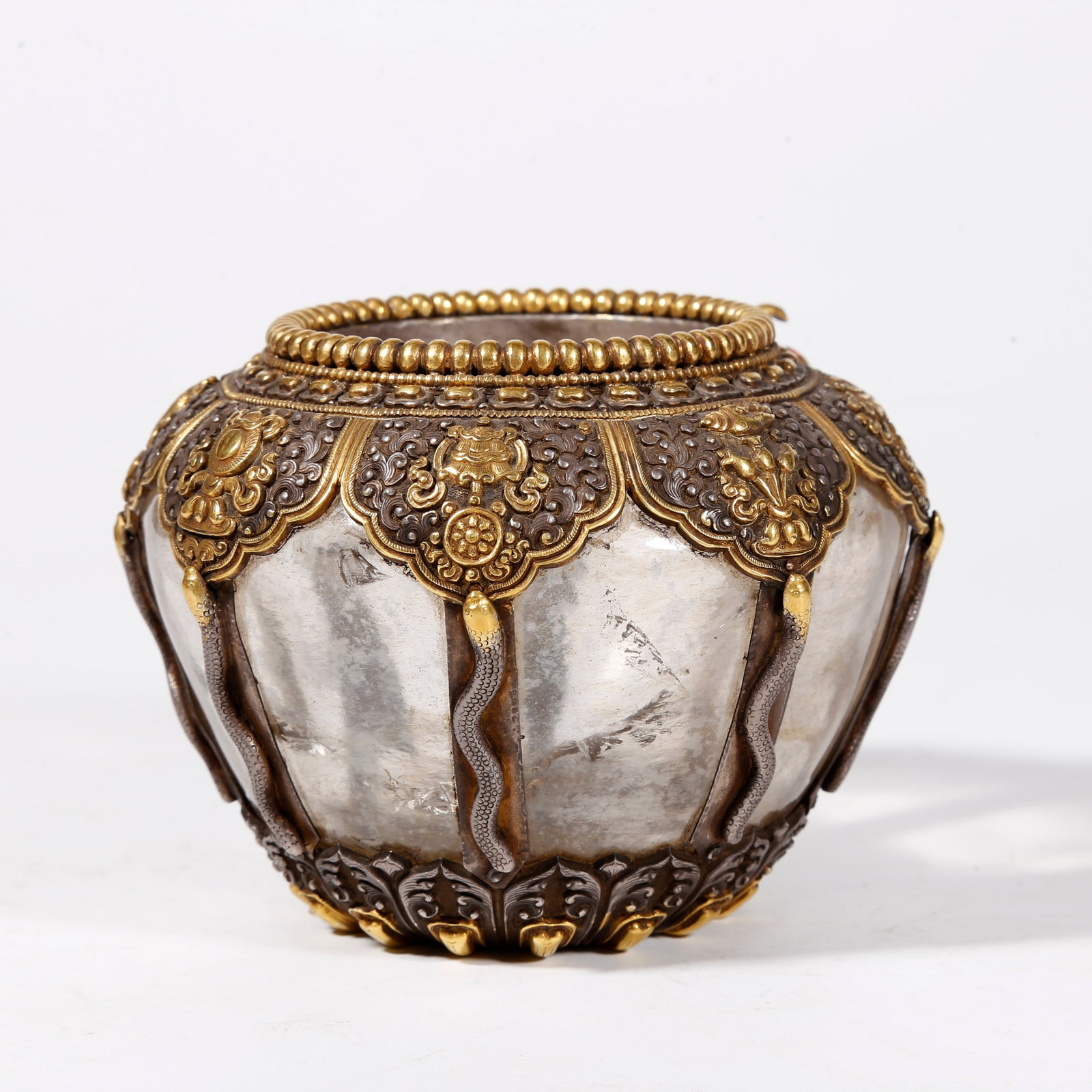 A SILVER-CLAD GILDED BRONZE CRYSTAL JAR (1 of 9)