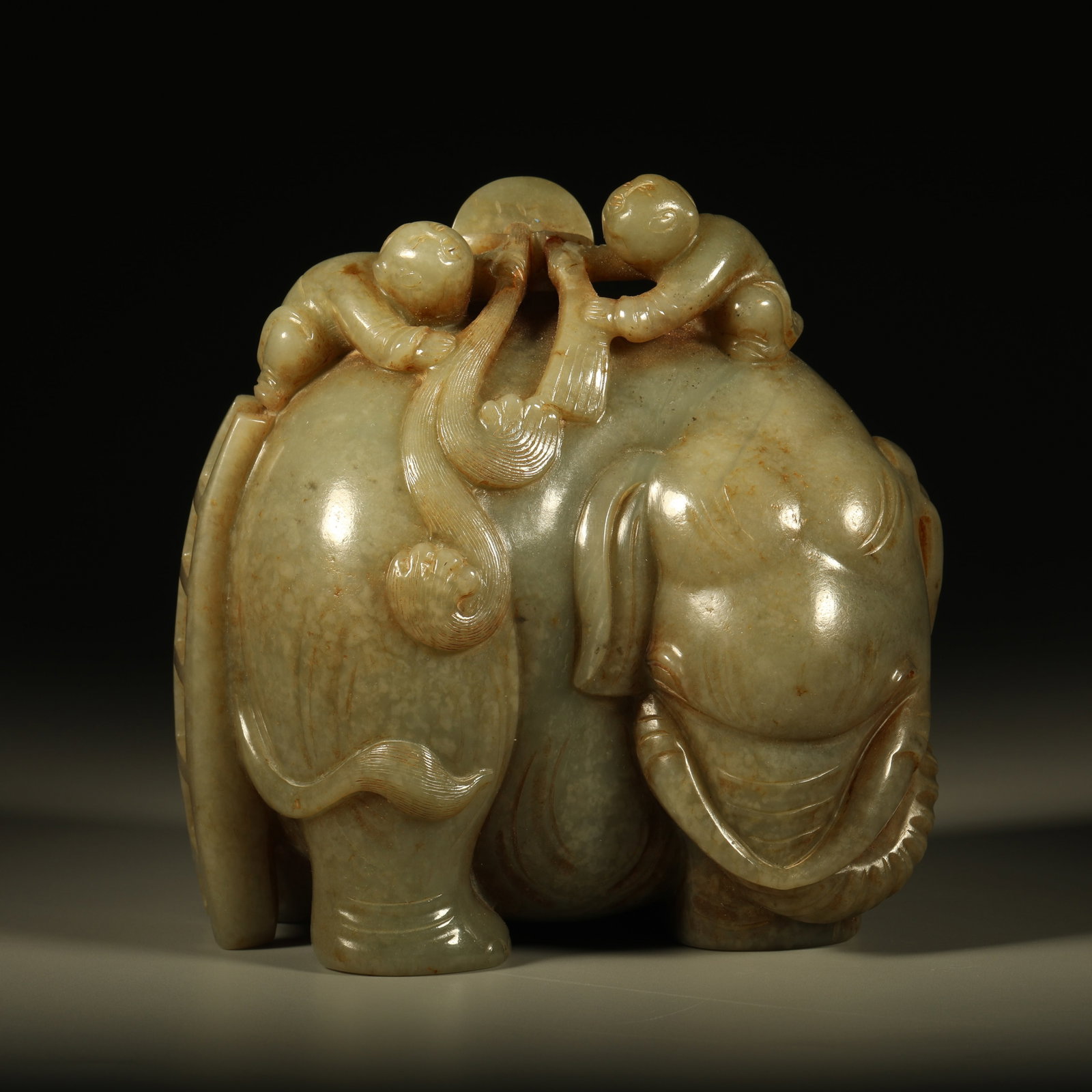 A HETIAN JADE ORNAMENT OF BOYS WASHING ELEPHANT (1 of 6)
