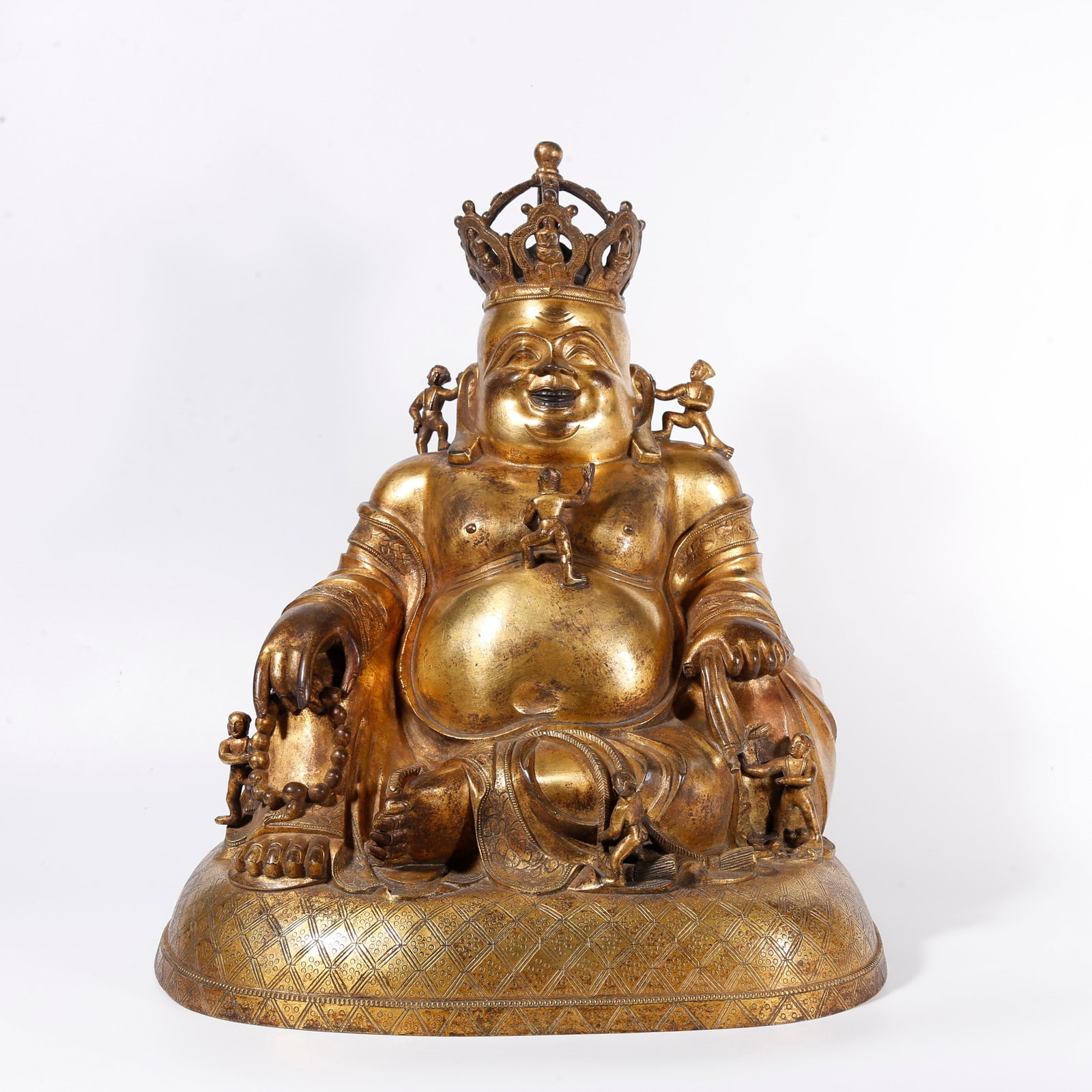 A GILT BRONZE STATUE OF MAITREYA BUDDHA: Gilt Bronze Statue of Maitreya Buddha