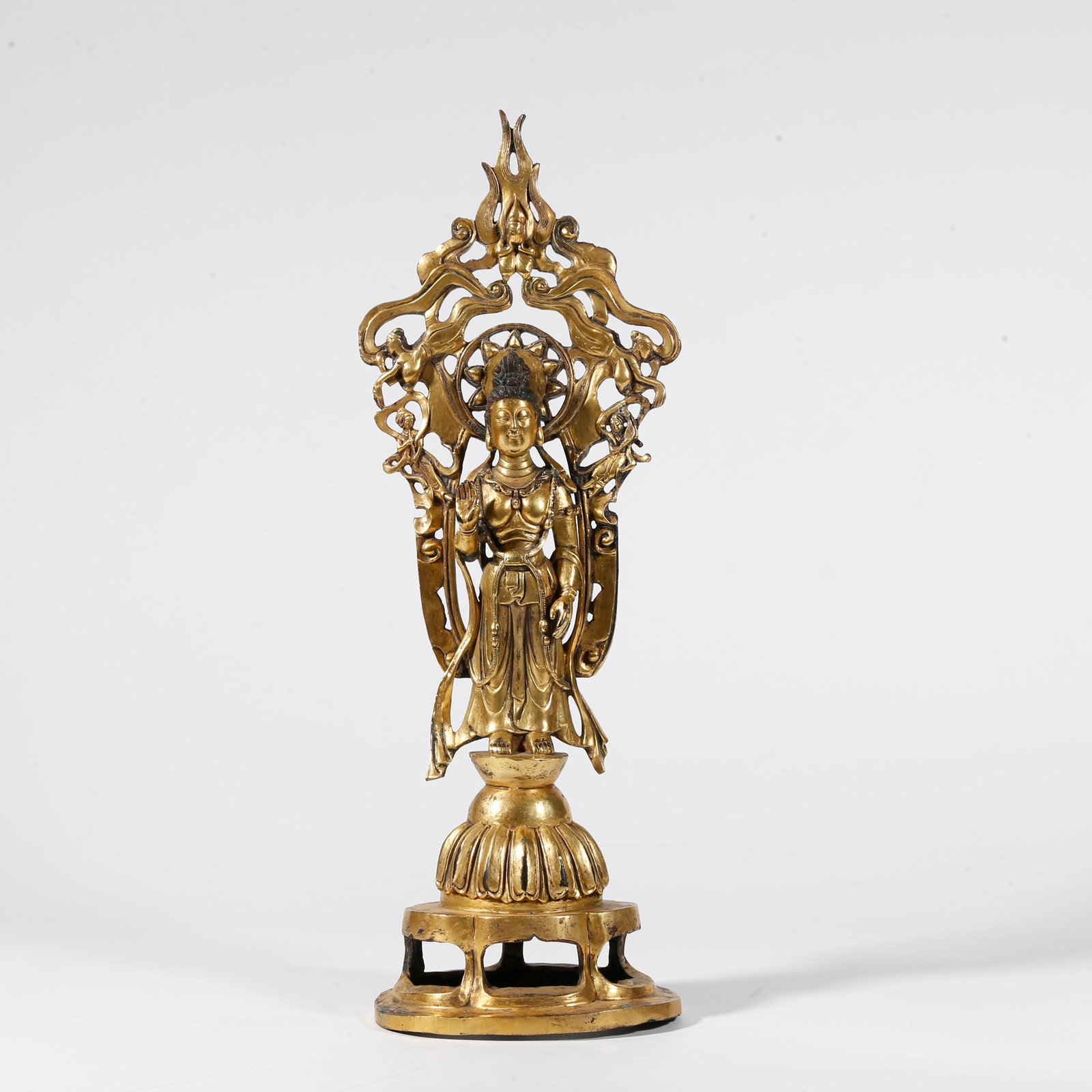 A GILT BRONZE BODHISATTVA STATUE: Gilt Bronze Bodhisattva Statue