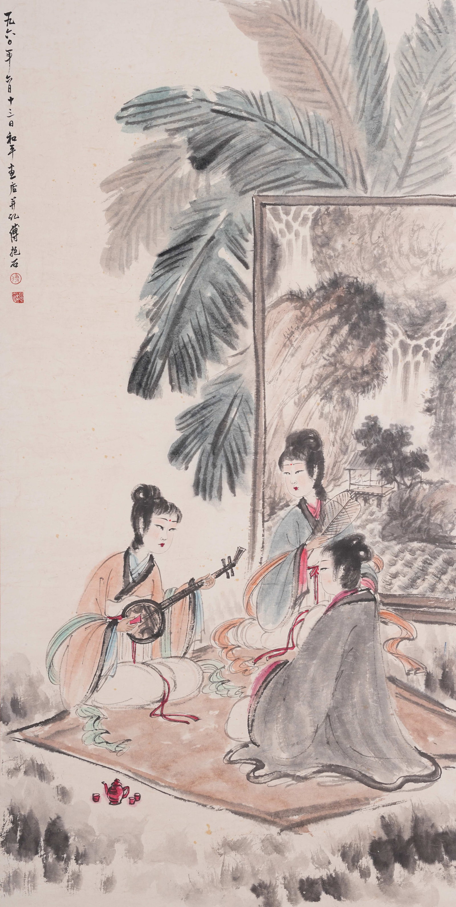 A BEAUTY PAINTING ON PAPER BY FU BAOSHI.傅抱石: Beauty Painting on Paper by Fu Baoshi.傅抱石