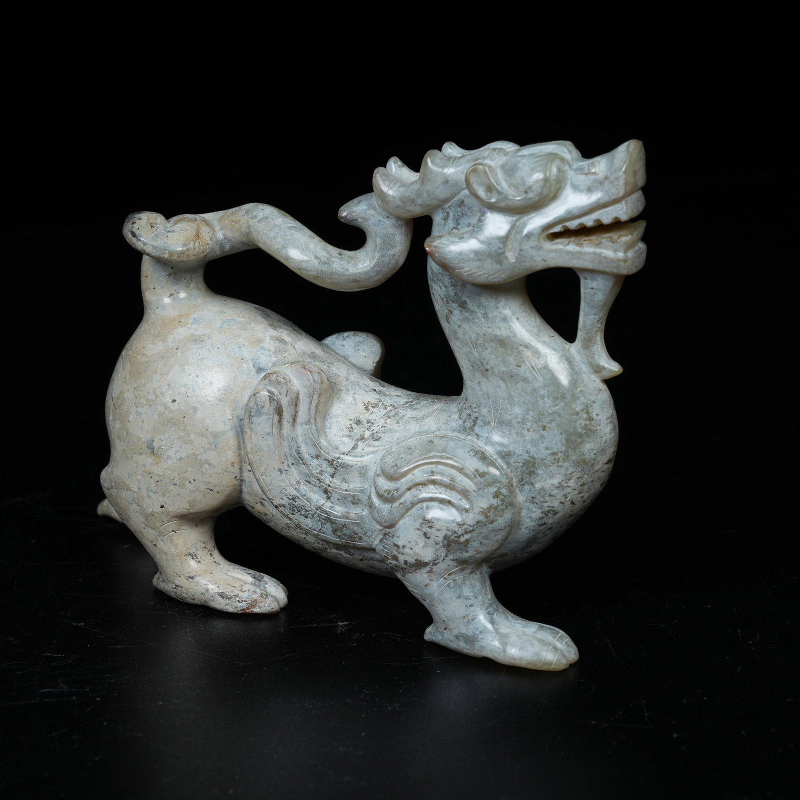 A ARCHAIC JADE WALKING DRAGON ORNAMENT: Archaic Jade Walking Dragon Ornament